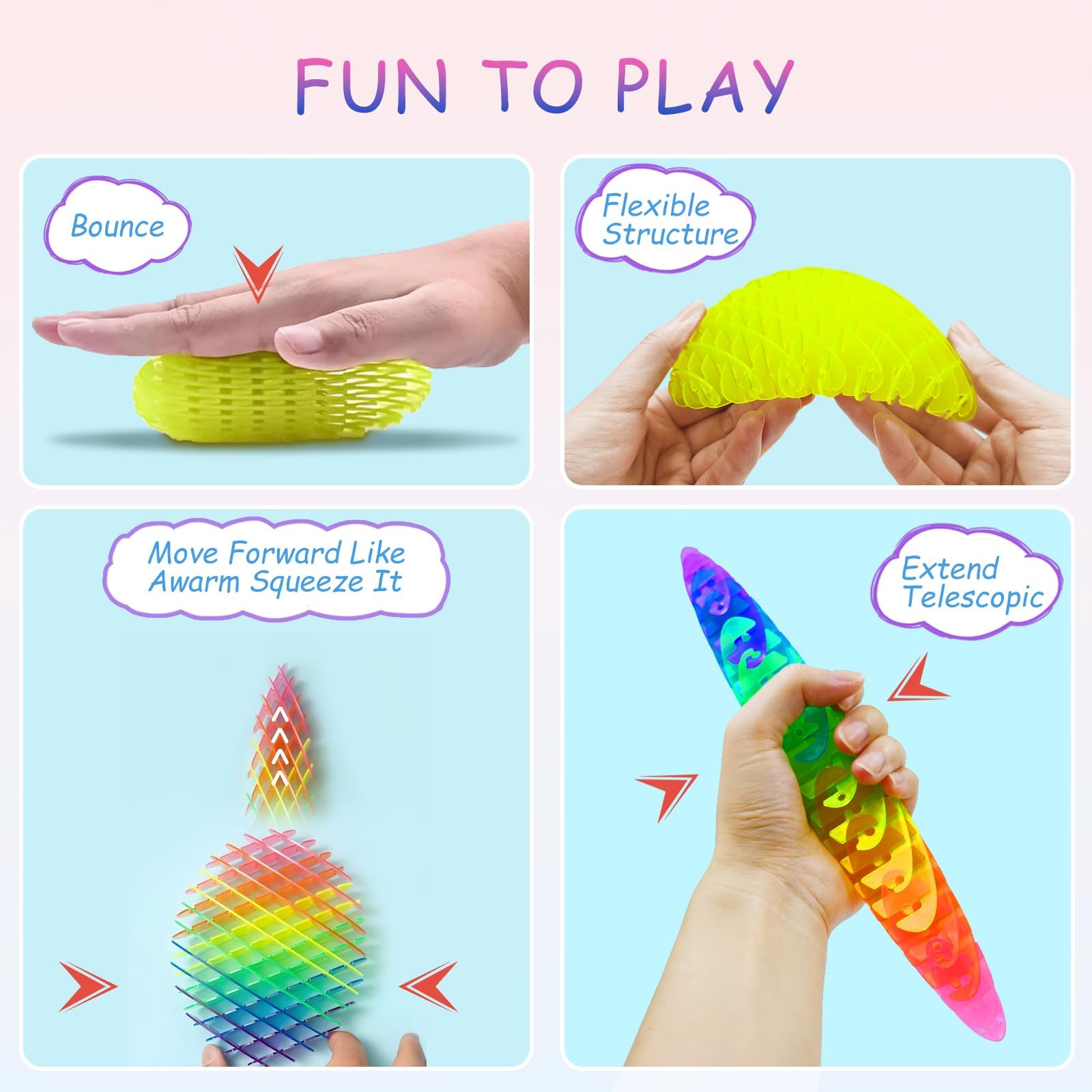 3 Packs Fidget Worm Toy - Stress Relief Sensory Toys for Kids & Adults, 3D Printed Elastic Worm Squeeze Toys for Anxiety Relief, Desk Fidget Toys for Office & Classroom Use - Perfect for ADHD, Autism & Focus Aid