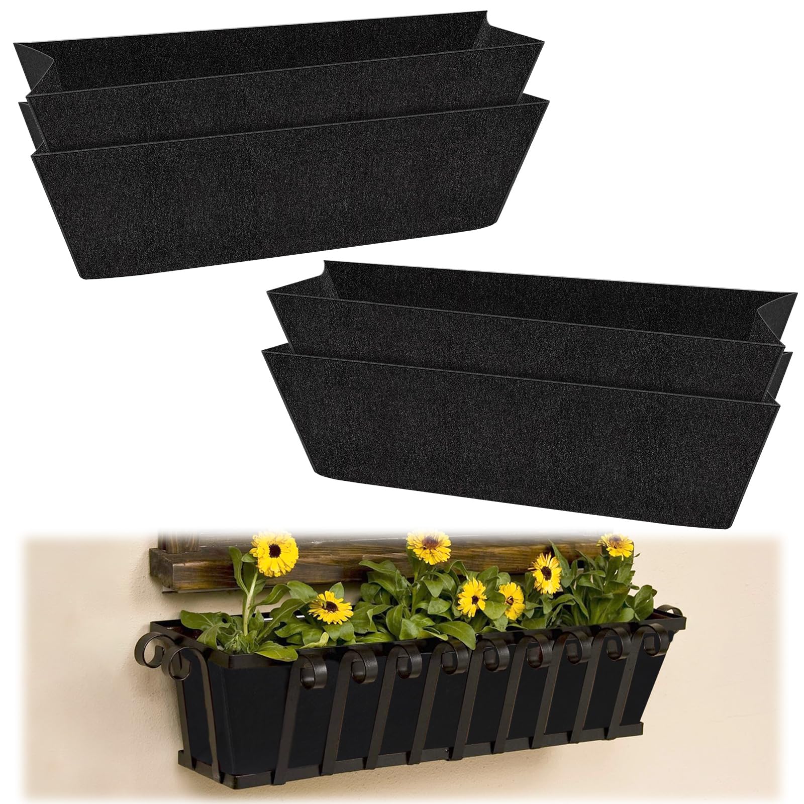 NNG 4Pcs 30-Inch Rectangle Fabric Planter Basket Liners - Felt & Coconut Fiber Replacement Liners for Hanging Baskets, Wall Planters & Flower Pots | Indoor/Outdoor Garden Decor, Balcony & Patio Planting Accessories