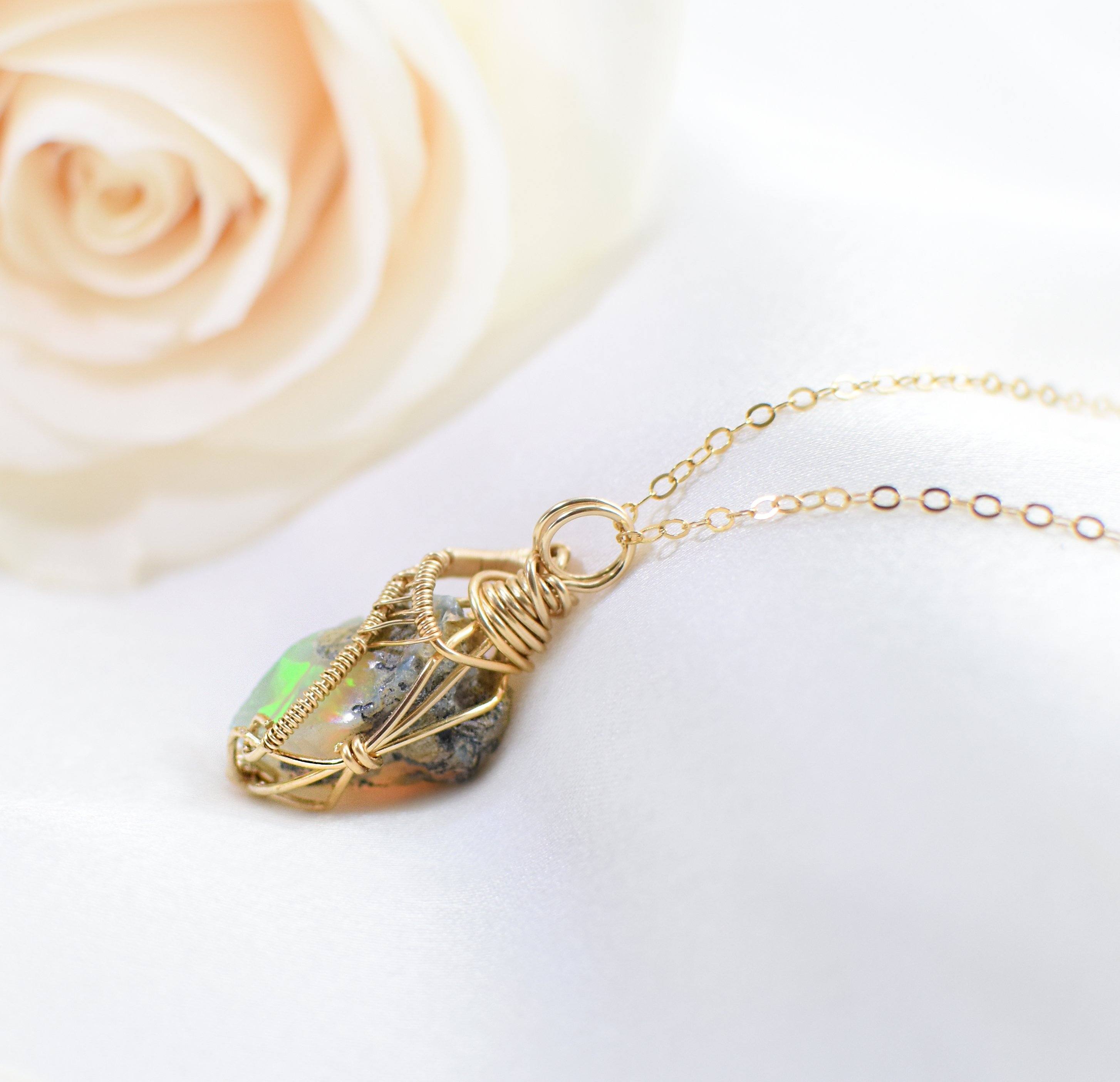 Fire Opal Necklace - 14k Gold Filled Pendant Jewelry for Women, Gift for Her, Birthday, Anniversary, Valentine's Day