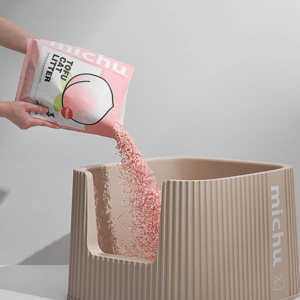 Michu Natural Clumping Tofu Cat Litter - 5.5lb/88oz, 5 Fresh Scents (Peach, Lavender, Green Tea, Original, Lemon) | Eco-Friendly, Low Dust, Flushable Cat Litter for Odor Control | Perfect for Small Spaces & Multi-Cat Households
