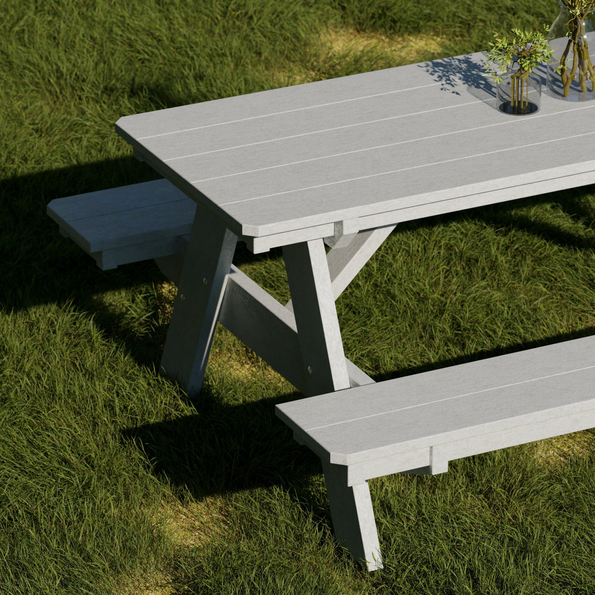 Heritage 72 Inch Outdoor Picnic Table with Attached Benches - Durable All-Weather Patio Furniture for Backyard, Garden, and Park Gatherings