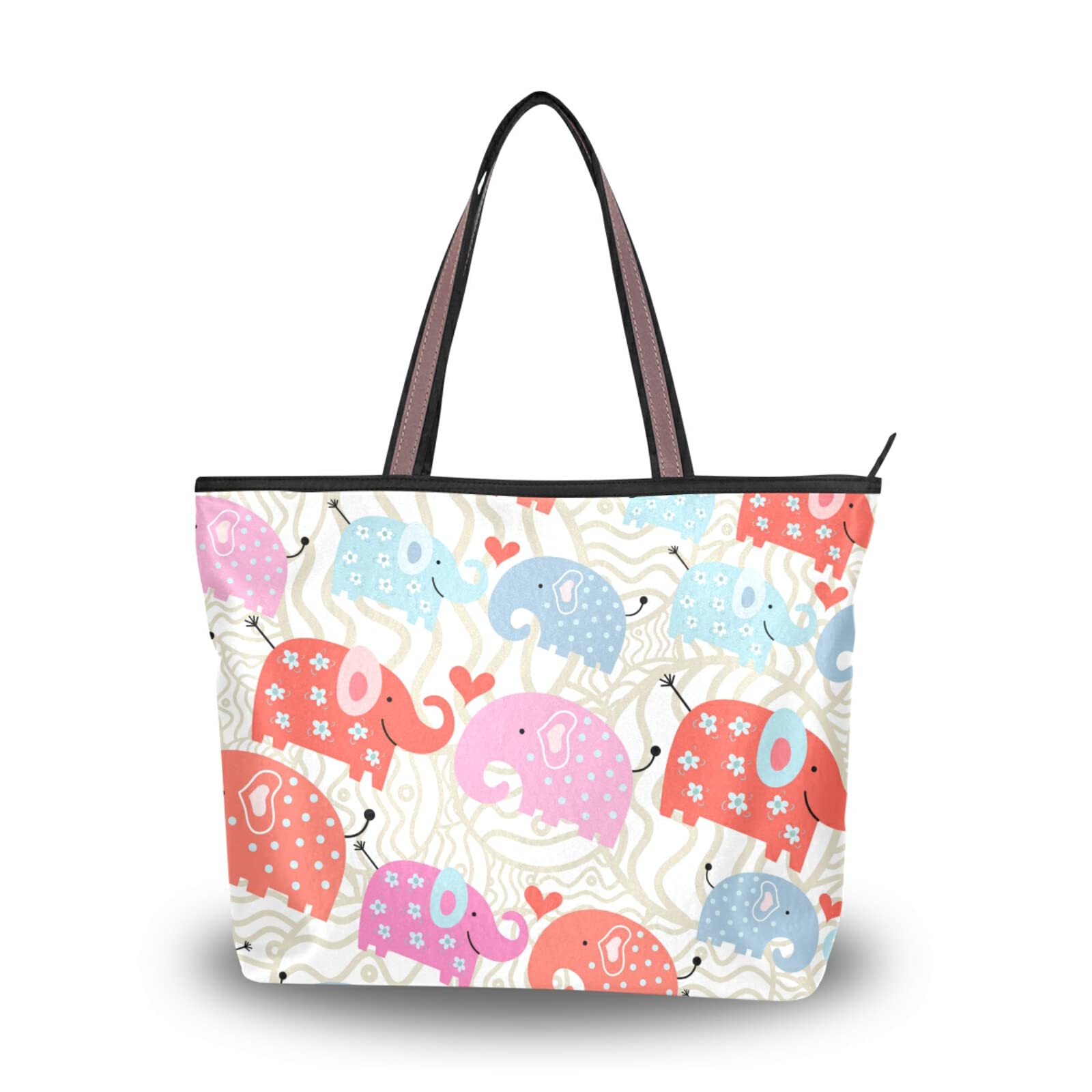 Stylish Elephant Print Tote Bag for Women - Large Capacity Zipper Grocery Bag with 2 Size Options | Perfect for Shopping, Travel & Daily Use