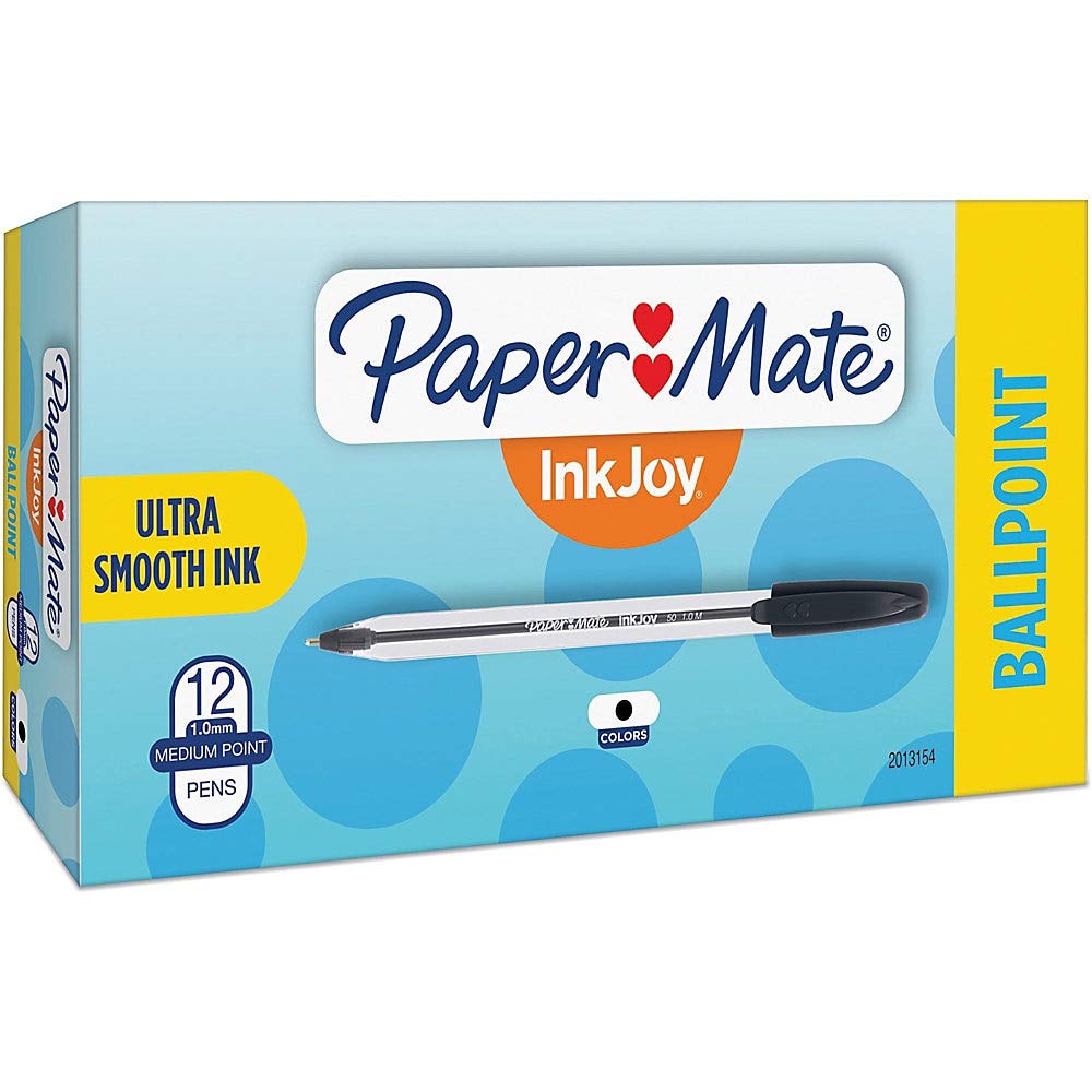 Paper Mate InkJoy 50ST Ballpoint Pens - Medium Point (1.0mm) Black Ink - 12 Pack for Smooth Writing at Home, Office & School