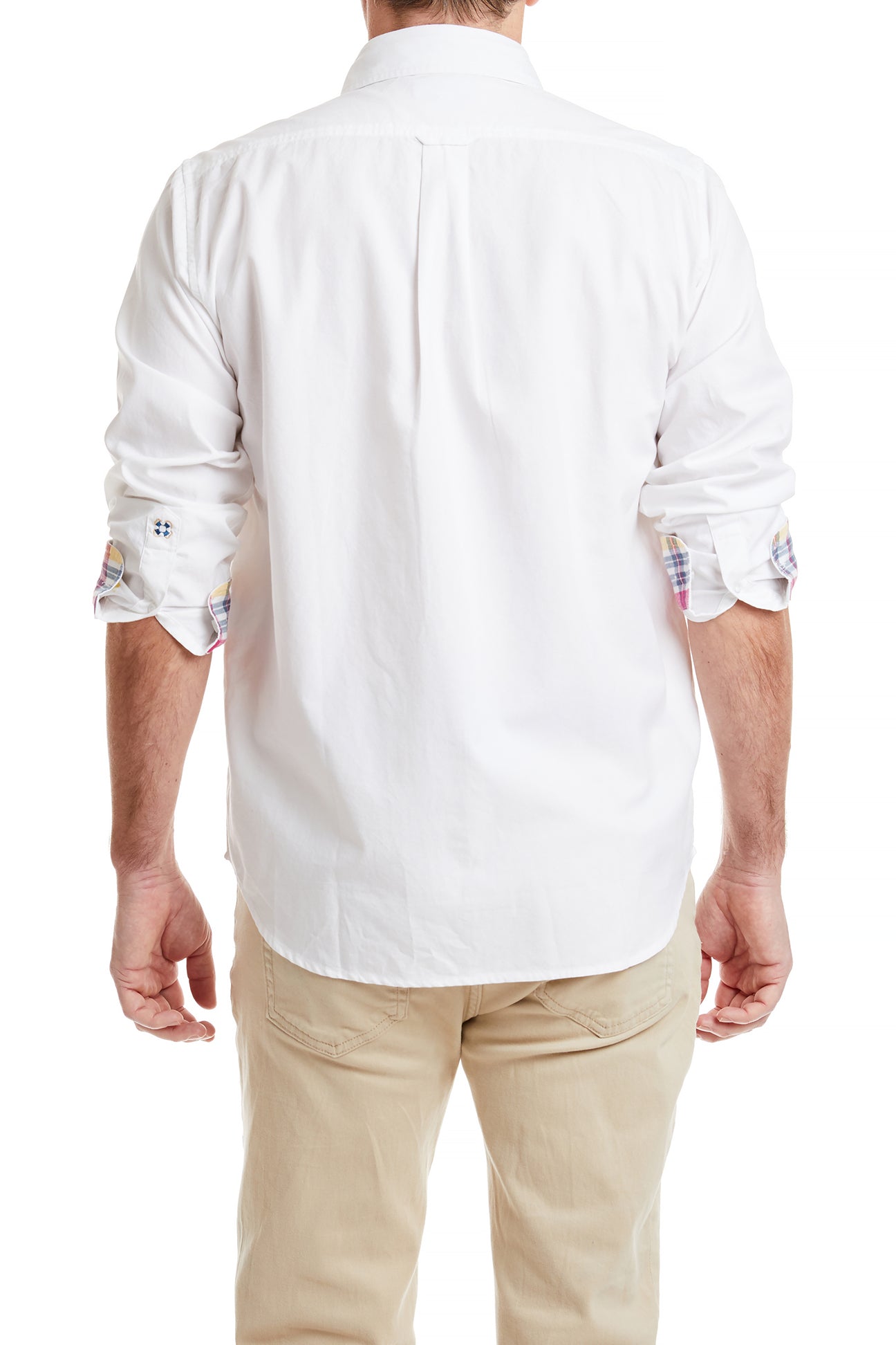 Chase White Oxford Shirt with Lighthouse Madras Trim - Classic Casual Wear for Men, Perfect for Office, Date Night & Summer Outfits