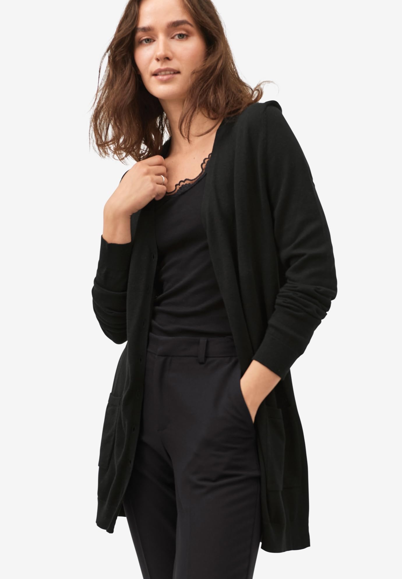 Ellos Women's Plus Size Boyfriend Cardigan - Soft Oversized Open Front Long Sleeve Knit Sweater for Casual Wear, Office & Lounge