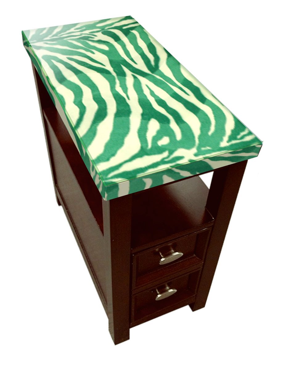 Cherry Finish Nightstand with Drawer & Glass Top - Choose Your Themed Fabric - Perfect for Bedroom, Living Room & Guest Room Decor