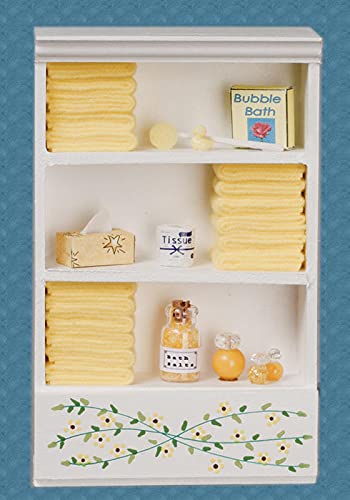 Miniature Yellow Accented Bathroom Cabinet for Dollhouse - Handcrafted Wooden Storage Shelf with Mirror | Perfect for Dollhouse Decor, DIY Miniature Projects & Collectible Displays
