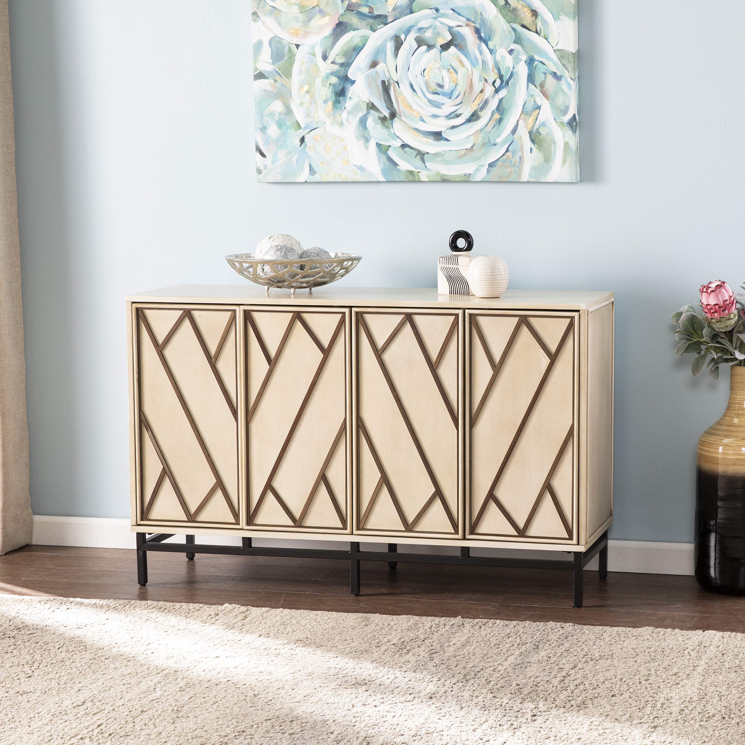 SEI Furniture Bremling Buffet Sideboard - Antique Cream & Black Finish - Elegant Dining Room Storage Cabinet for China, Linens & Entertaining Essentials
