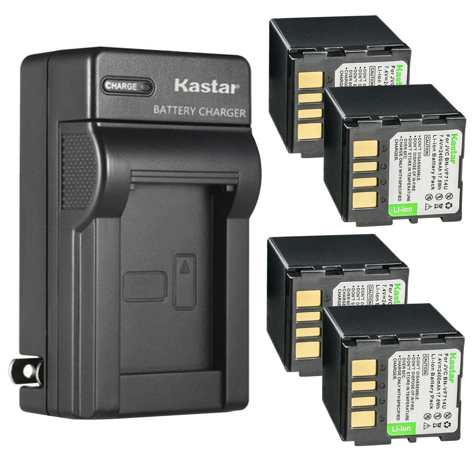 Kastar 4-Pack Replacement Battery and AC Wall Charger Compatible with JVC GZ-D240 GZ-D270 GR-D360 Series Camcorders - Perfect for Travel Vlogging & Home Video Recording