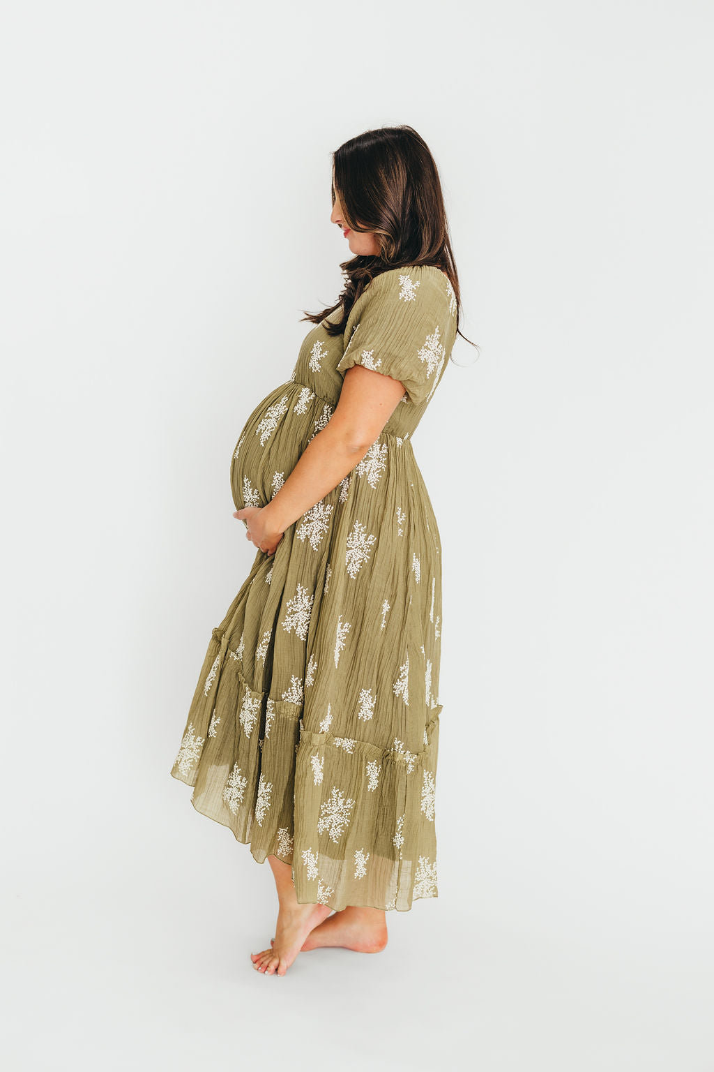 Hallie Embroidered Maxi Dress in Olive - Bump Friendly Maternity Dress & Inclusive Sizing (S-3XL) | Perfect for Pregnancy, Beach Vacations & Special Occasions