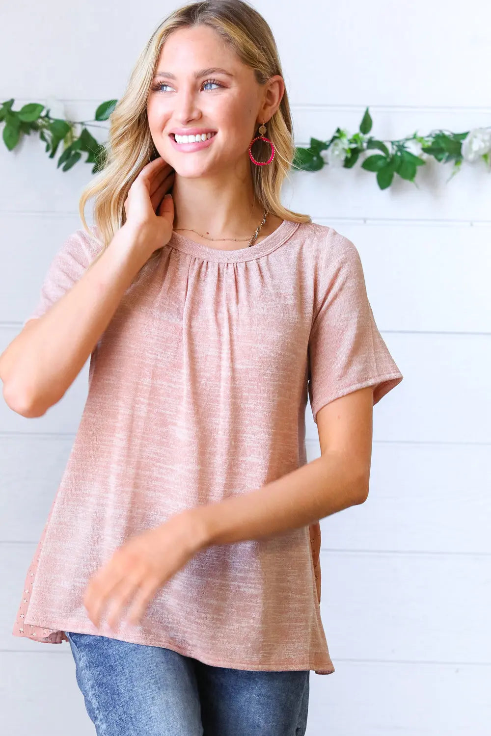 Elegant Mauve Tie Back Crinkle Floral Blouse for Women | Summer Boho Chic Tunic Top | Perfect for Beach Vacations & Date Nights