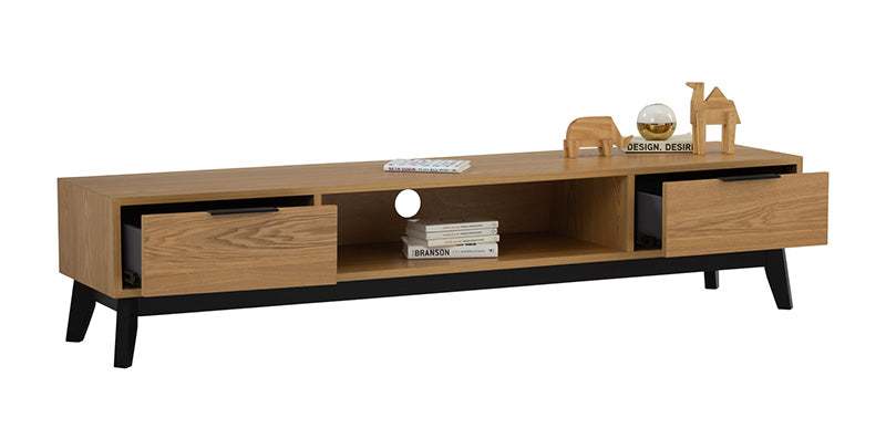 MALTON 180cm Entertainment TV Stand with Storage - Natural & Black Finish - Perfect for Living Room, Bedroom & Home Theater Setup