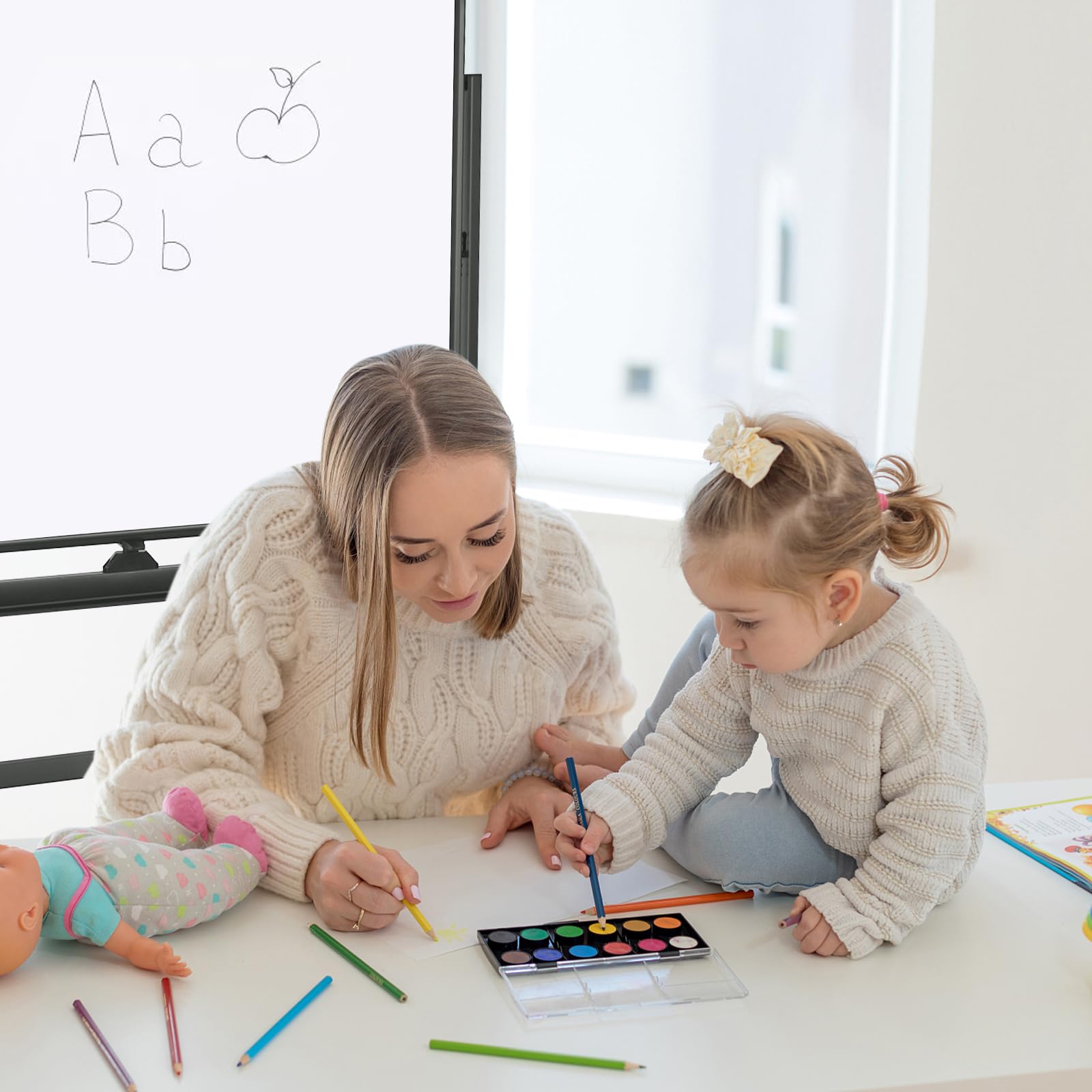 Giantex 48x36 Inch Double-Sided Magnetic Dry Erase Whiteboard - Adjustable Height Mobile Whiteboard with Flip Chart, 6 Markers, 12 Magnets & Eraser - Free-Standing Rolling Whiteboard for Office, Classroom & Home Use