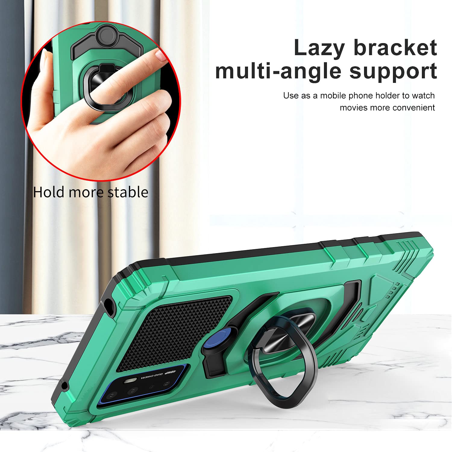 Premium Shockproof Case for Alcatel TCL 4X 5G (T601DL) with Tempered Glass Screen Protector [2-Pack] - Heavy Duty Drop Protection, 360° Magnetic Ring & Kickstand - Green | Perfect for Outdoor Activities, Work & Daily Use