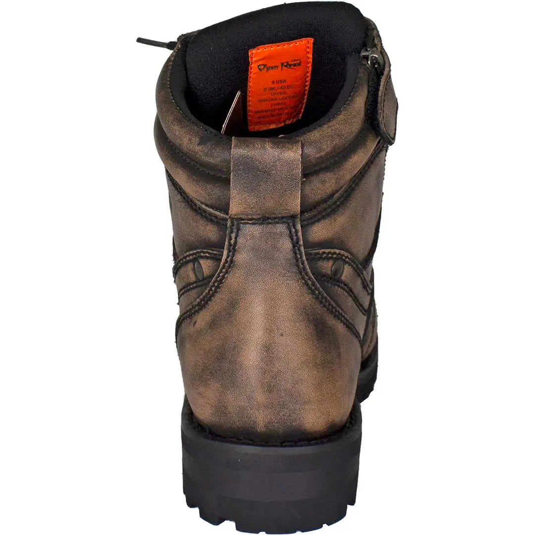 Open Road Men's 7 Lace Up Motorcycle Boots - Durable Leather Biker Boots for Riding & Outdoor Adventures - Perfect for Motorcycle Enthusiasts & Casual Wear