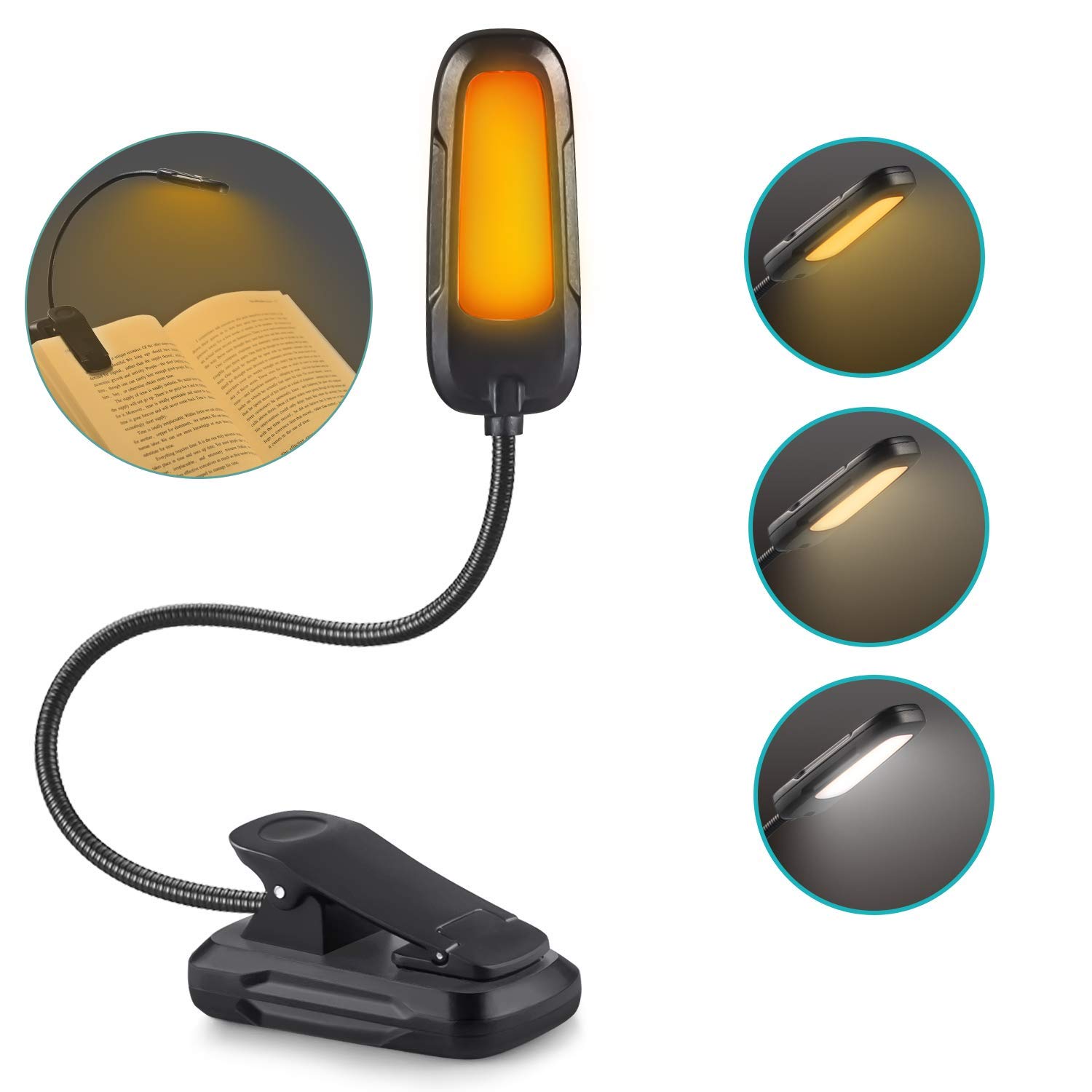 Osaniion Rechargeable LED Clip-On Reading Light for Books in Bed - 9 LEDs, 3 Color Temperatures, 9 Brightness Levels - Perfect Gift for Book Lovers & Night Readers (Ideal for Bedtime Reading, Studying, or Travel)
