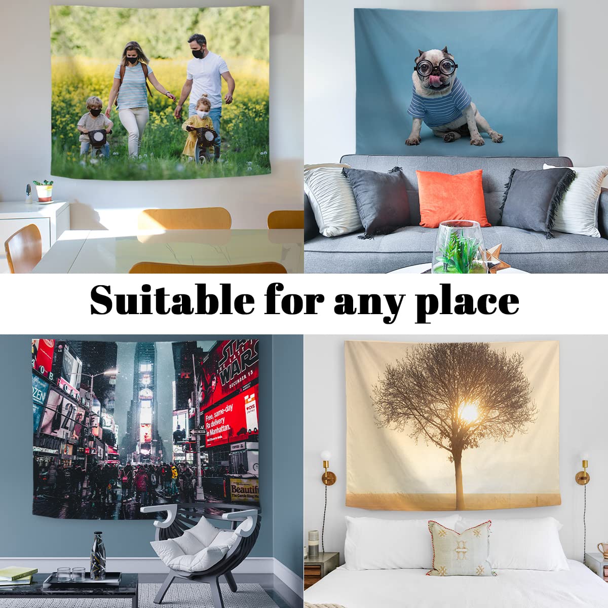 Custom Photo Tapestry - Personalized Wall Hanging with Your Own Images | 55x85 Inch Printed Fabric Backdrop for Bedroom, Living Room Decor | Perfect Gift for Birthdays, Dorm Room & Home Decoration