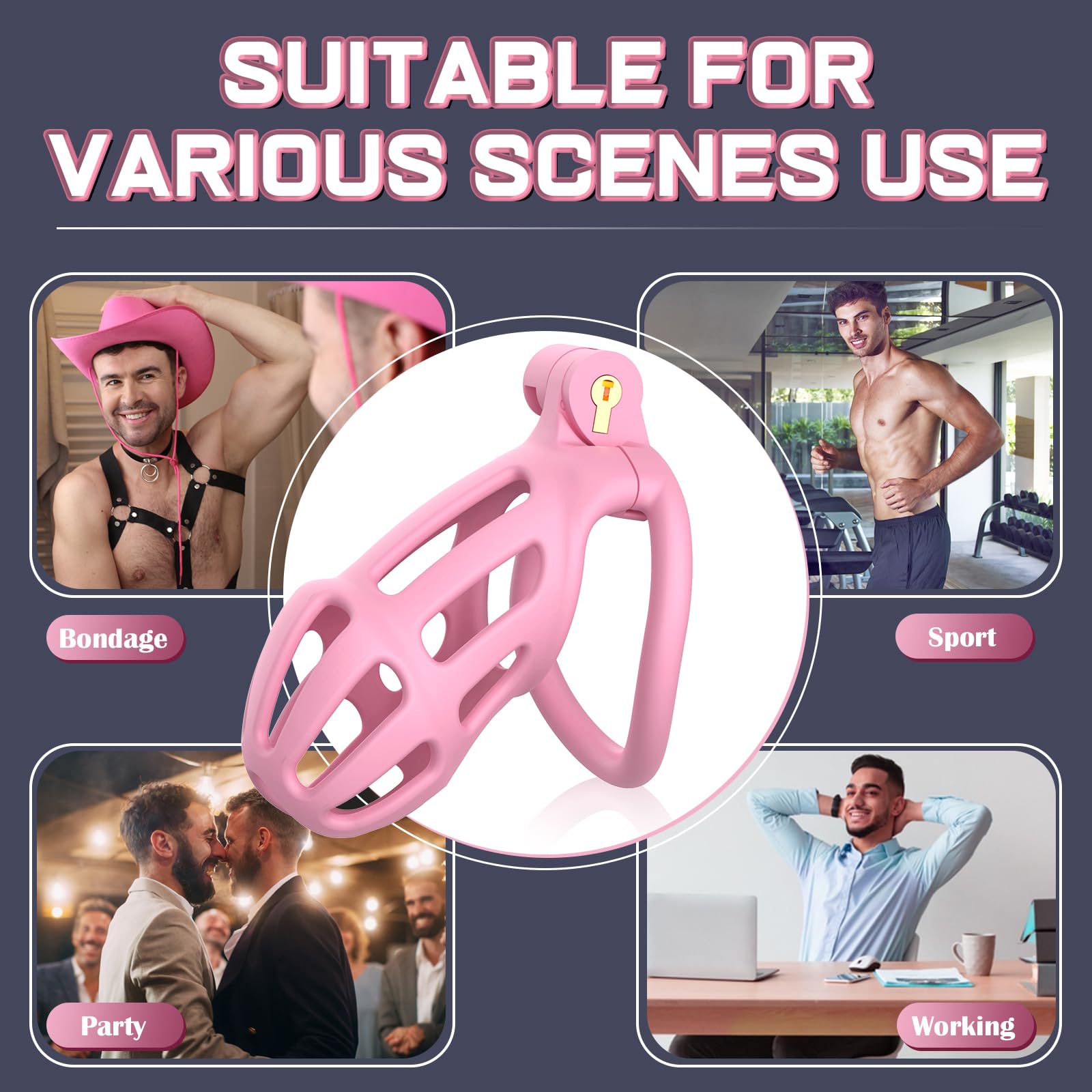 3D Printed Male Chastity Cage - Lightweight Penis Erection Control Device with 5 Adjustable Ball Rings | BDSM Bondage Sex Toy for Men | Perfect for Couples Play, Tease & Denial, and Long-Term Wear
