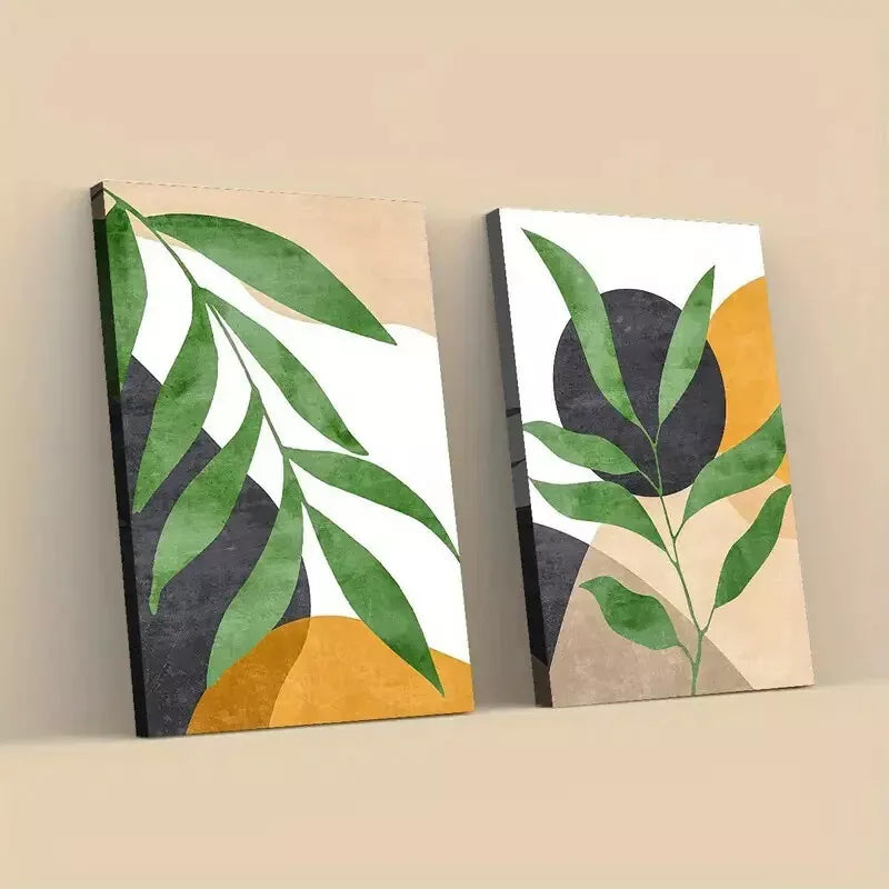 2 Piece Abstract Botanical Leaves Framed Wall Art - 50x75cm High Quality Canvas Print - 100% Australian Made - Ready to Hang - Perfect for Living Room, Bedroom & Office Decor