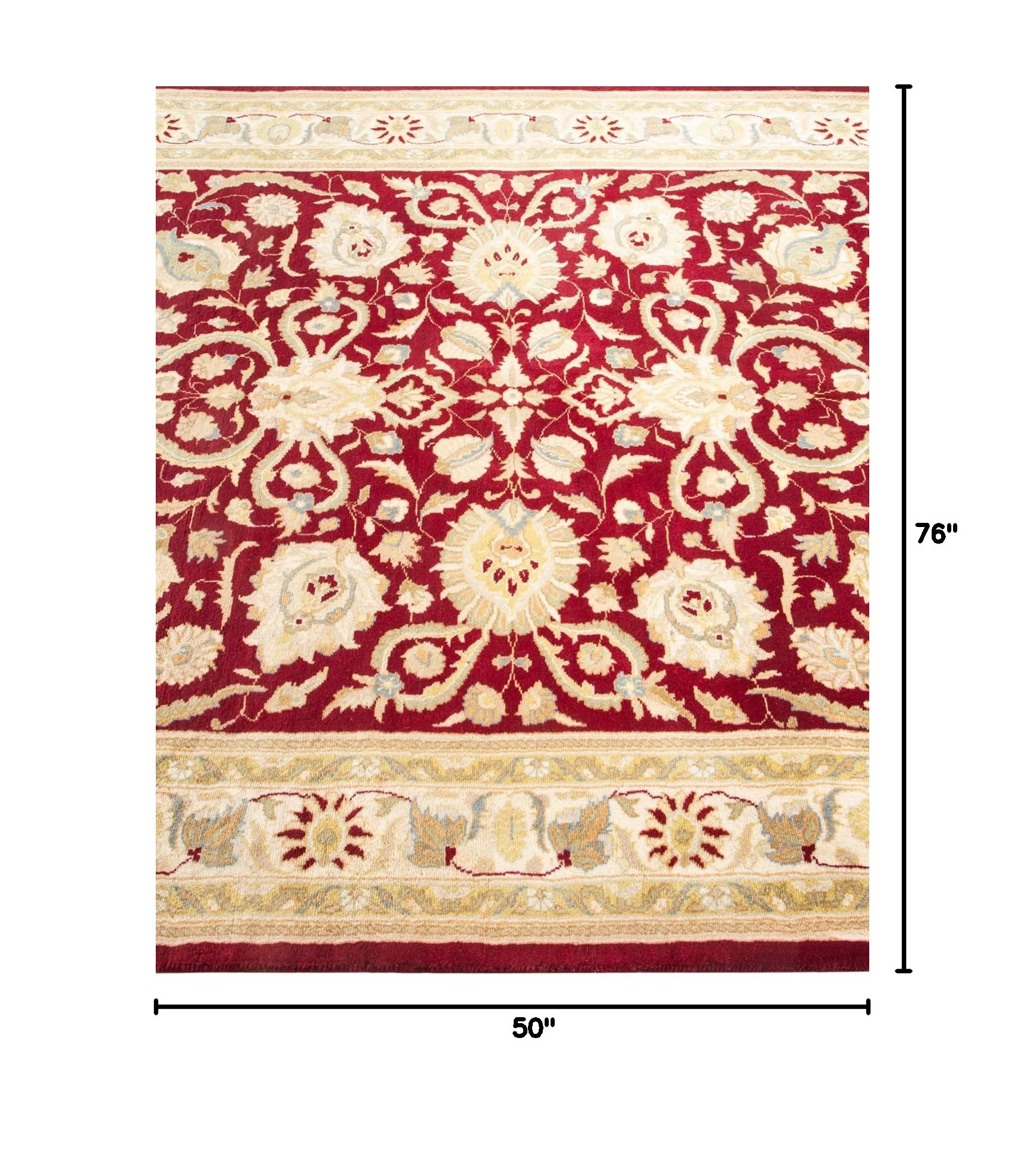 Handmade Wool Oriental Mogul Red 4x6 Area Rug - Solo Rugs One of a Kind Hand Knotted Traditional Design for Living Room, Bedroom & Home Decor