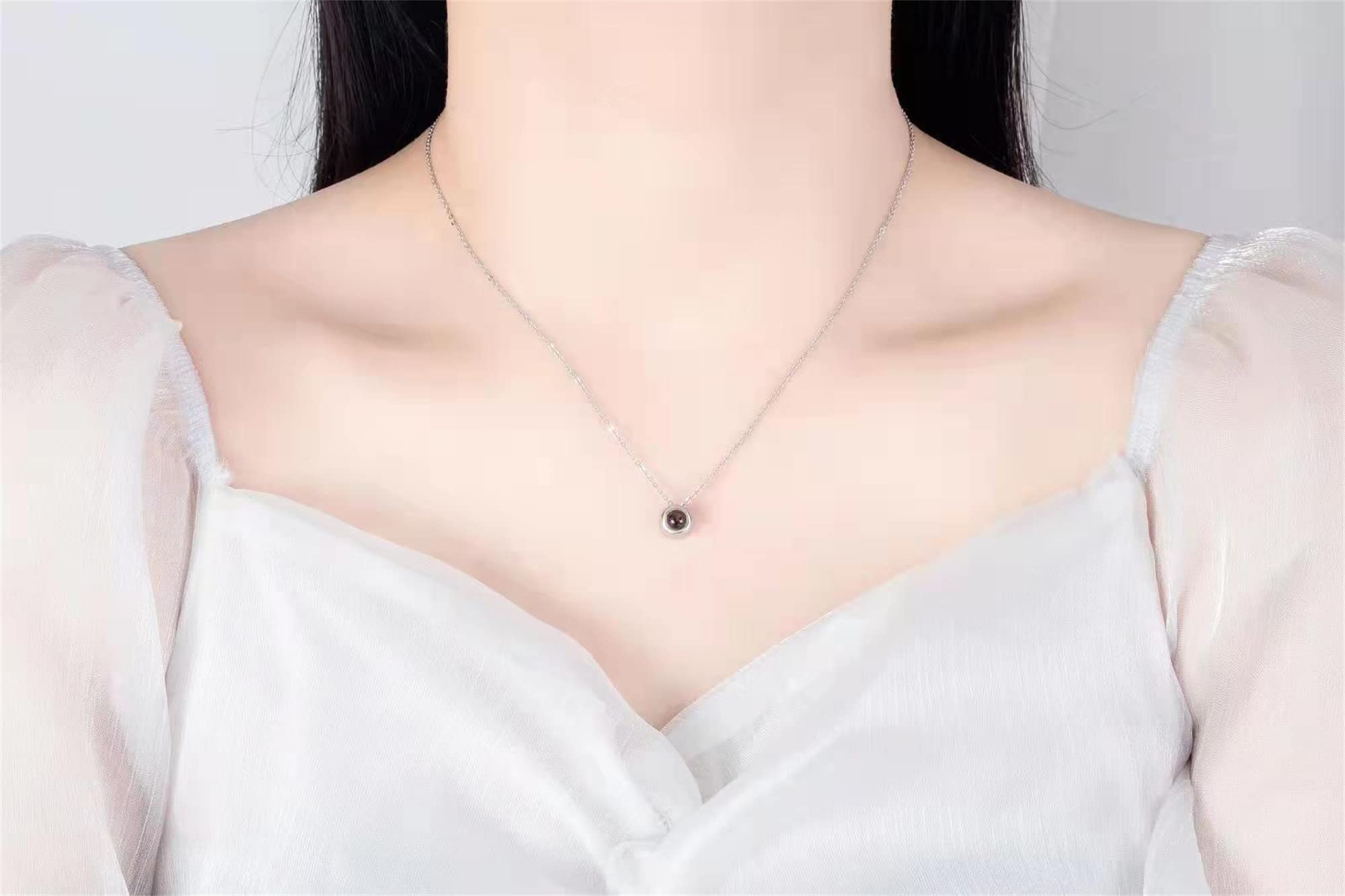 Personalized Round Photo Projection Necklace - Custom Engraved I Love You in 100 Languages Jewelry Gift for Women, Mom, Wife - Perfect for Anniversaries, Valentine's Day & Romantic Occasions