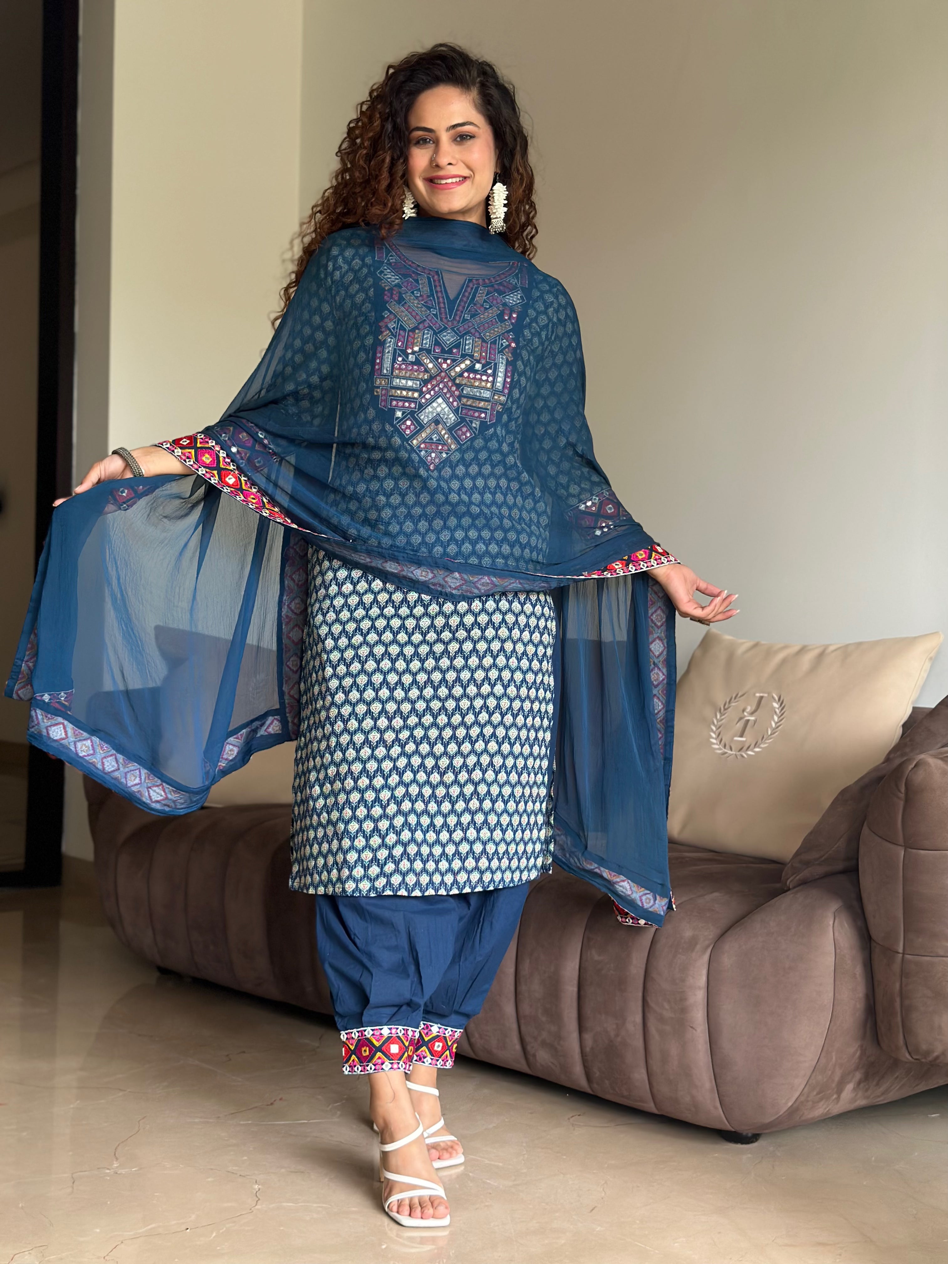 Radha Blue Kurta with Afghani Salwar - Traditional Indian Ethnic Wear for Women | Perfect for Festivals, Weddings & Cultural Events