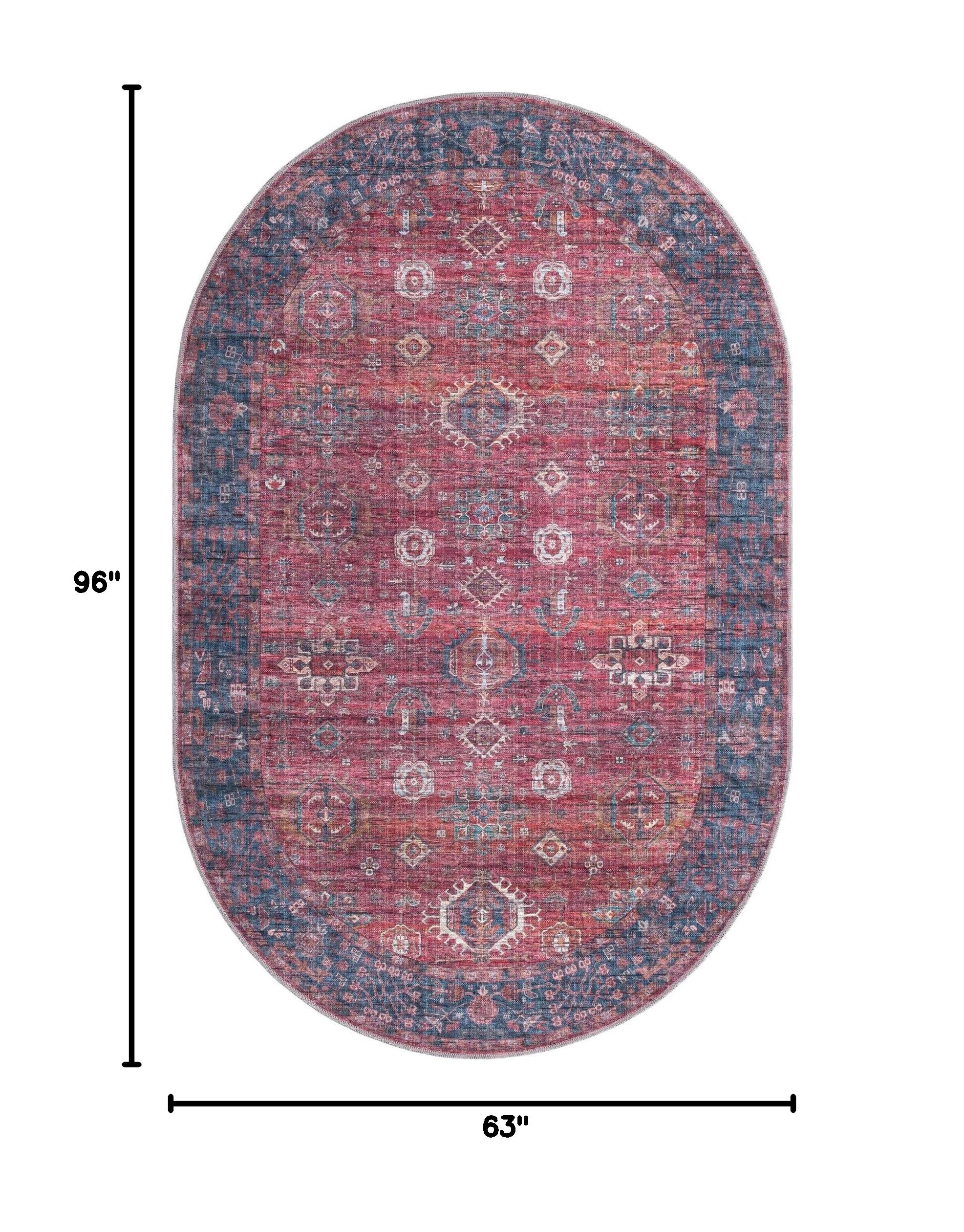 Maahru Collection Washable Rug 5' x 8' Oval - Rust Red Low-Pile Indoor Carpet for Living Room, Dining Room & Open Spaces | Durable & Easy-Clean Floor Decor for Homes & Offices
