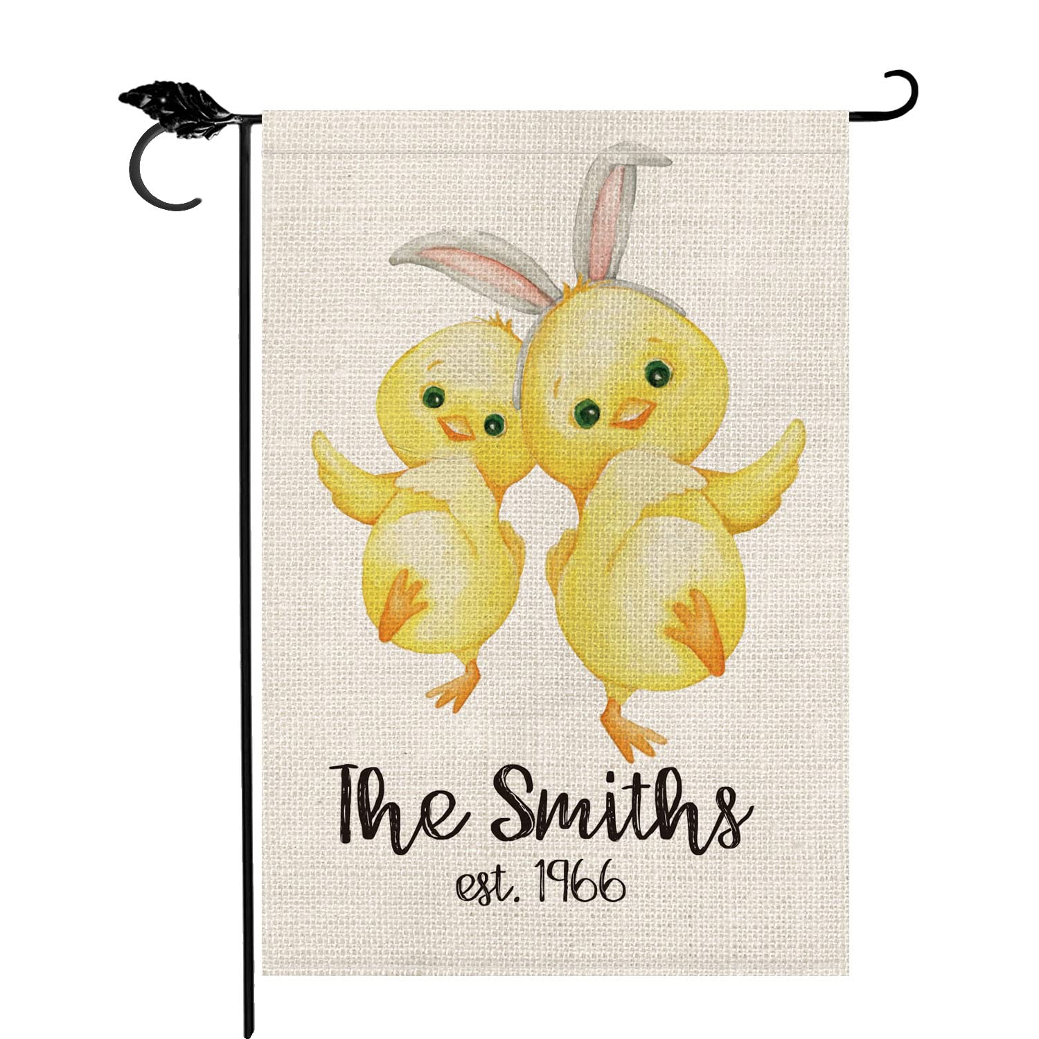 Custom Easter Spring Garden Flag - Personalized Family Name with Chicks & Bunny Design - Double Sided 12x18 Inch Rustic Farmhouse Decor - Perfect for Outdoor Yard, Porch & Spring Holiday Decoration