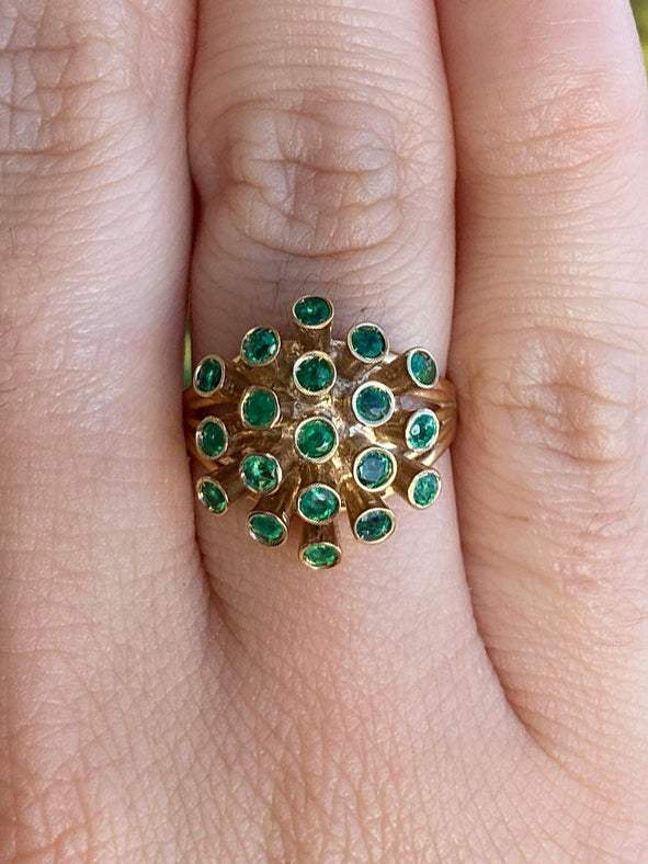 1.90 TCW Colombian Round Emerald Cluster Ring in 14K Gold - Elegant Jewelry for Weddings, Anniversaries & Special Occasions