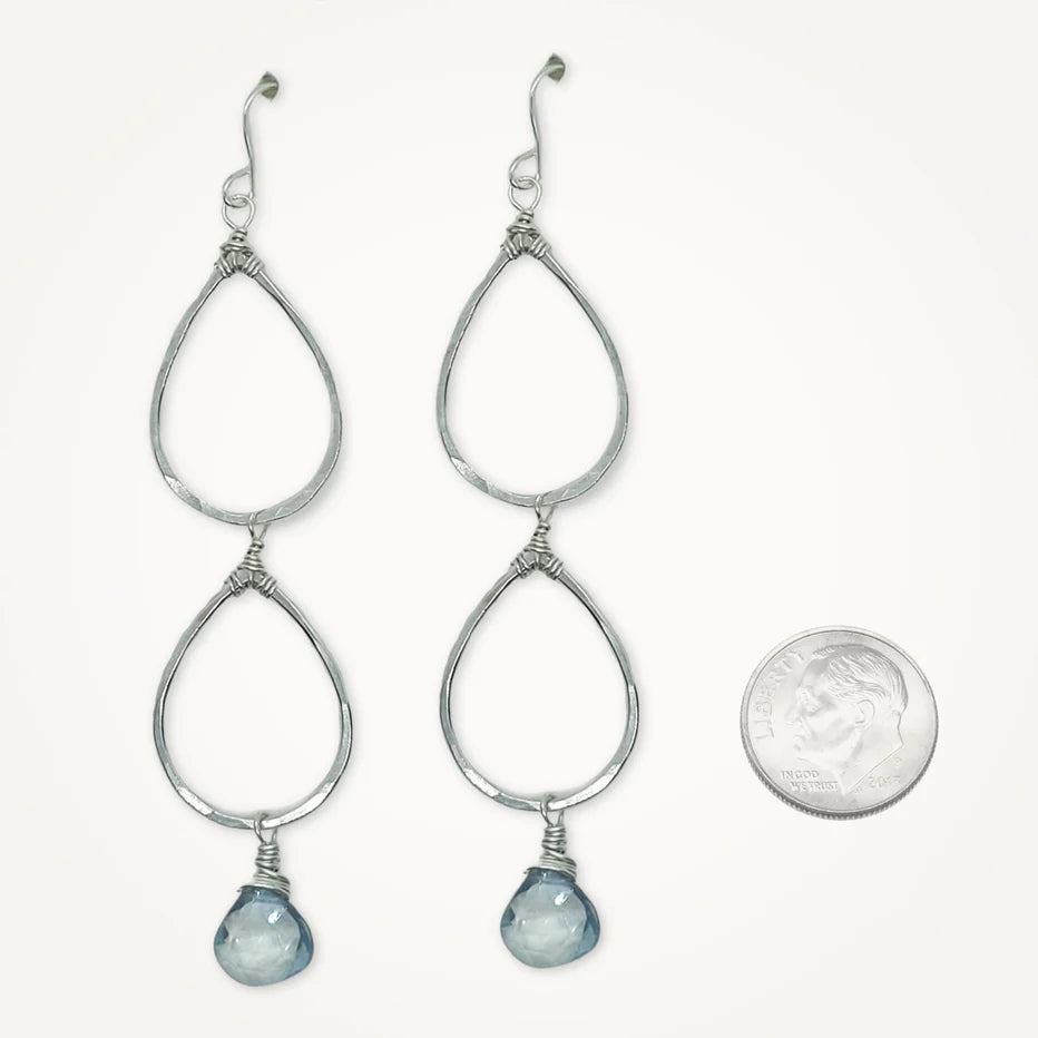 Aquamarine Double Dewdrop Earrings – Elegant Dangle Jewelry for Women, Perfect for Weddings, Parties & Special Occasions