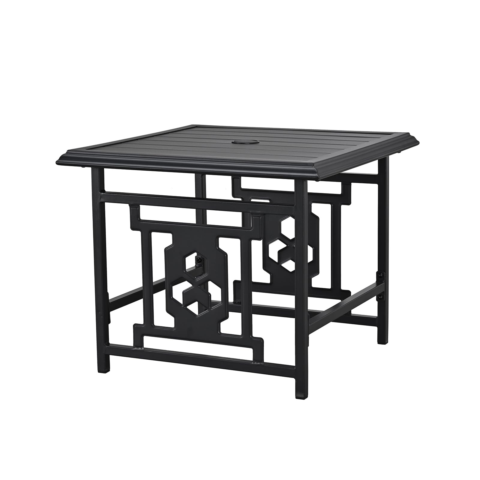 LOKATSE HOME Heavy Duty Patio Umbrella Stand with Hole - Outdoor Table Base for Garden, Bistro, Deck & Poolside - Durable Steel Construction (Black) - Perfect for Outdoor Dining, Lounging & Entertaining