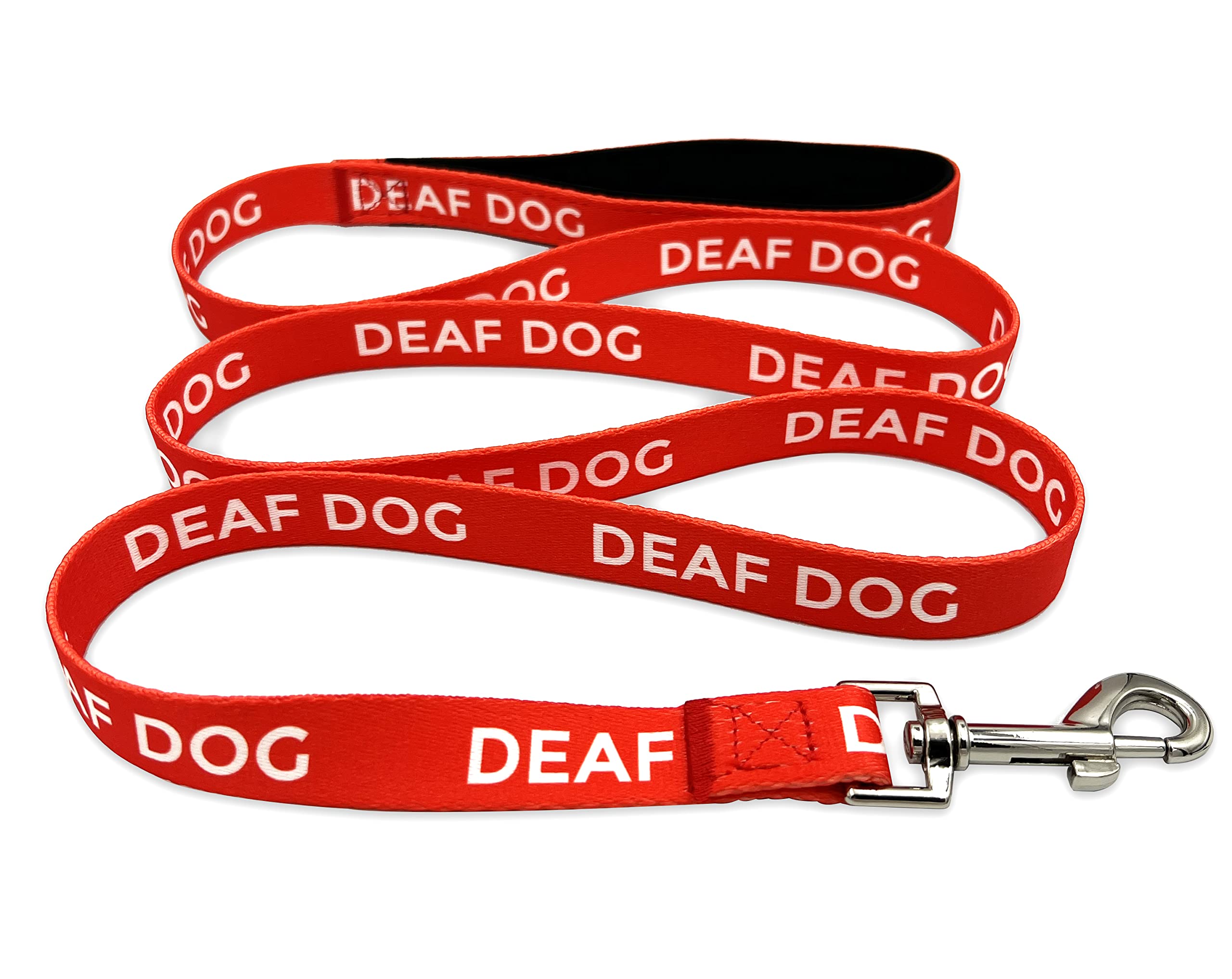 Deaf Dog Leash with Hearing Impaired Warning - Padded Handle Safety Leash for Small Medium Large Dogs - Red (Small) - Perfect for Walks, Training & Outdoor Adventures with Hearing-Challenged Pets