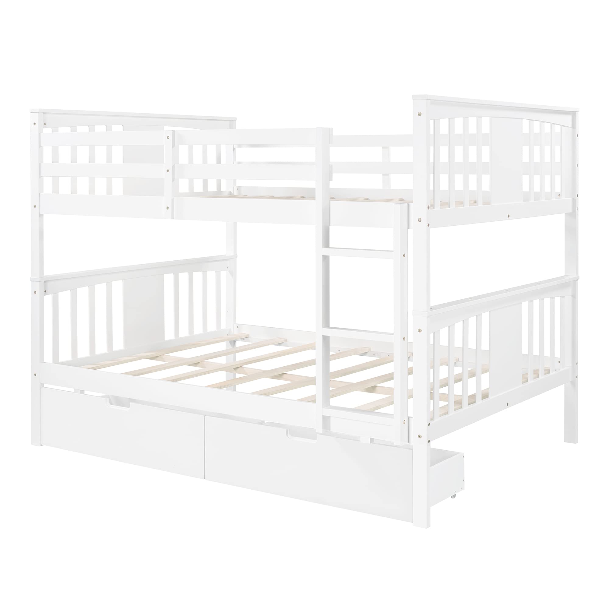 Harper & Bright Designs Full Over Full Bunk Bed with Drawers - Solid Wood Bunk Bed Frame with Ladder & 2 Storage Drawers, White - Perfect for Kids' Bedroom, Guest Room & Space-Saving Solutions