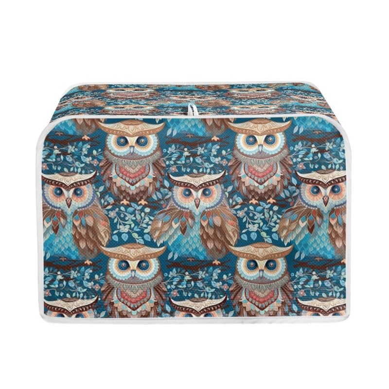 Forest Owl 2-4 Slice Toaster Cover - Turquoise Plant Branch Design, Microwave & Toaster Oven Dust Cover, Cartoon Owl Pattern, Dustproof & Fingerprint Protection - Perfect for Kitchen Countertop & Small Appliance Protection