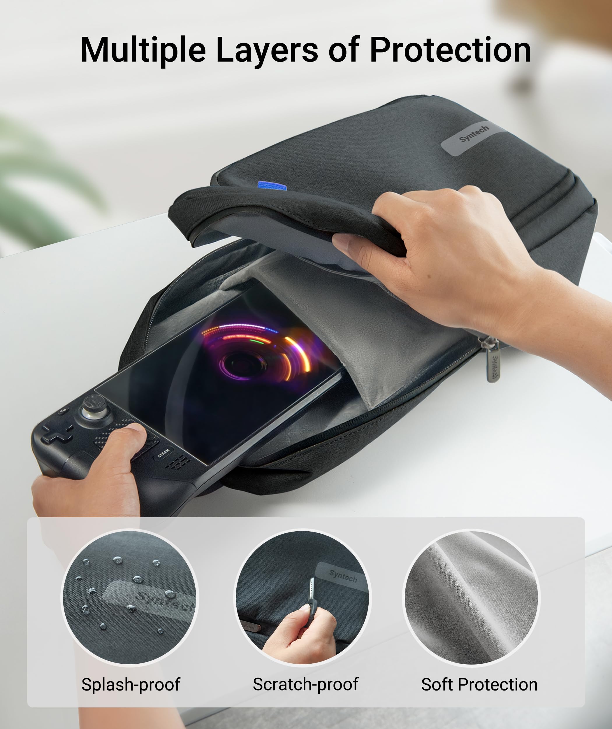 Syntech Portable Travel Sling Bag for Steam Deck OLED, ROG Ally X, Legion Go S, Nintendo Switch 2 & PS Portal - Large Storage Gaming Console Carrying Case with Accessory Pockets - Perfect for Travel, Commuting & Gaming On-The-Go (Black)