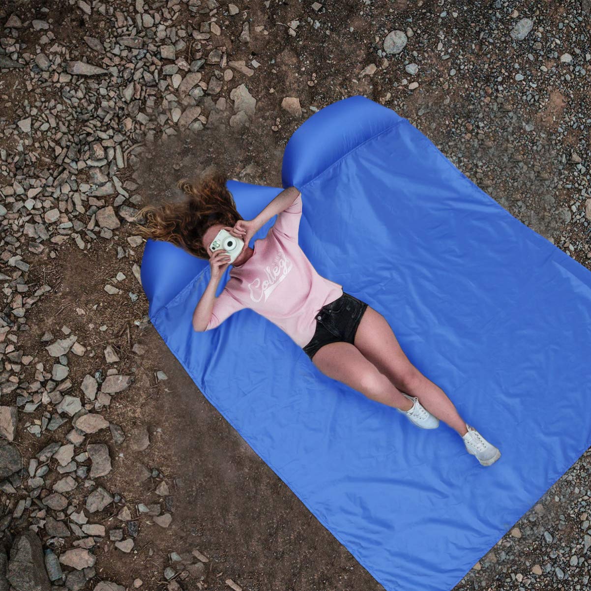 LIOOBO Inflatable Camping Sleeping Pad - Double Size Plaid Tent Air Mattress for Outdoor Backpacking, Hiking & Travel - Waterproof & Moisture-Proof Sleeping Mat for Camping, Picnics & Beach Trips