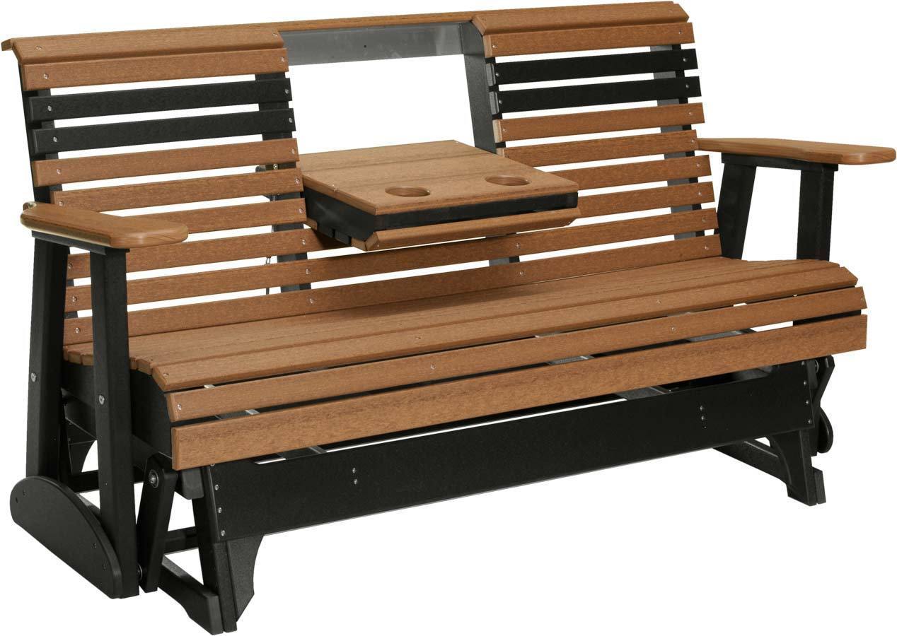 LuxCraft 5FT Antique Mahogany Recycled Plastic Outdoor Glider Bench - Eco-Friendly Patio Swing for Garden, Porch & Backyard Relaxation