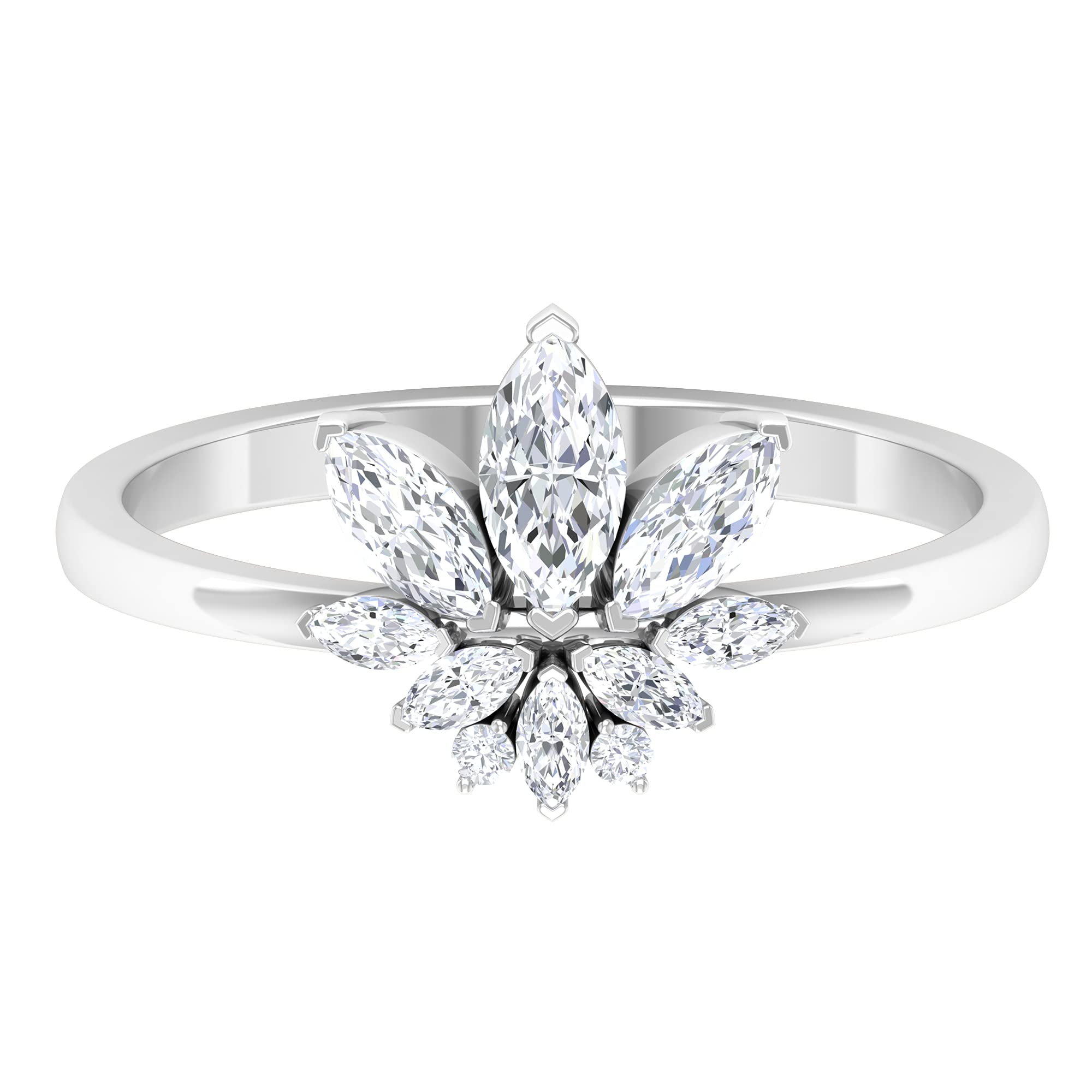 3/4 CT Marquise & Round Cut Diamond Floral Ring - 14K Solid Gold Heart Prong Set April Birthstone Jewelry - Perfect for Anniversaries, Engagements & Special Occasions