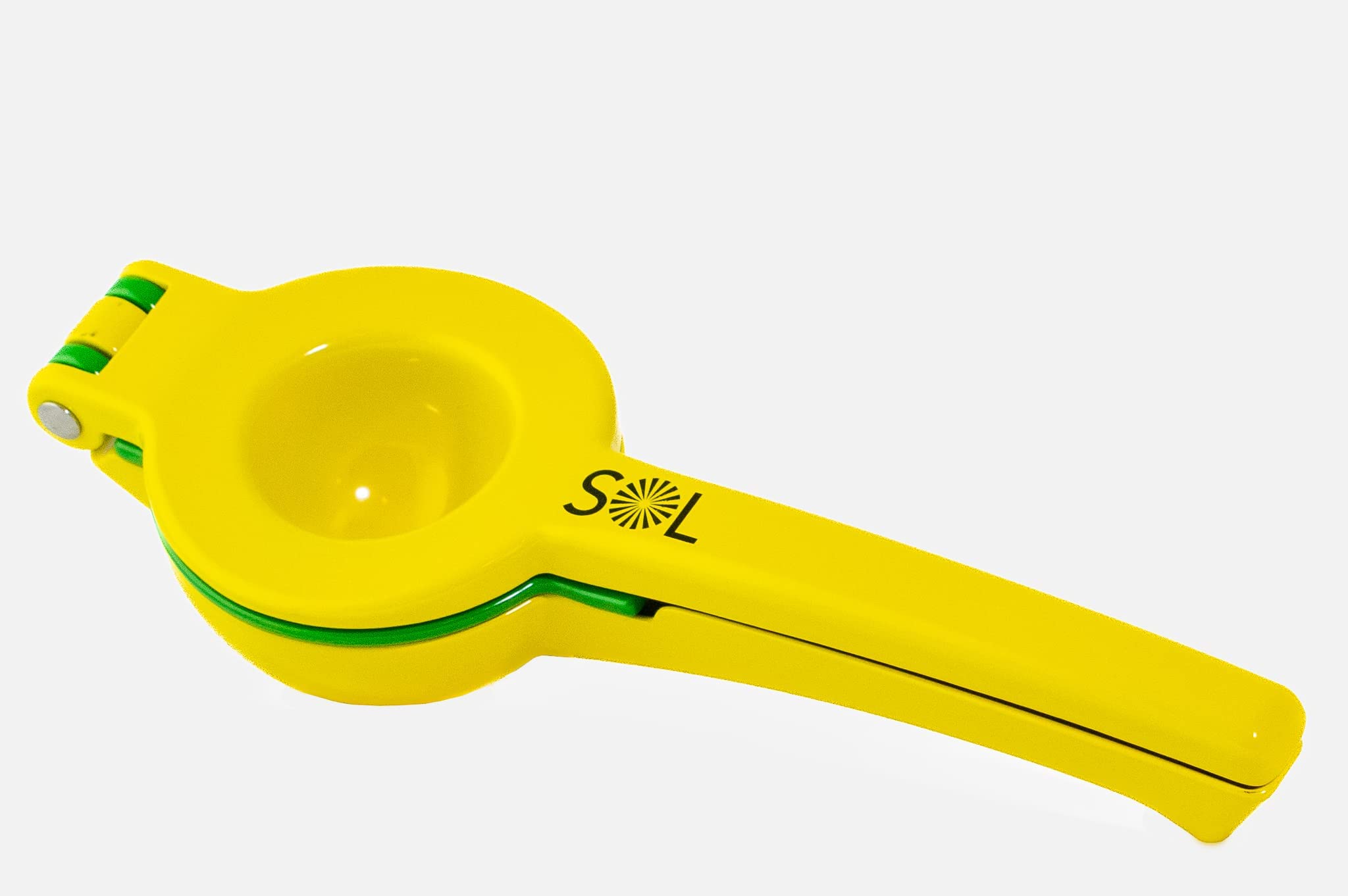 SOL 2-in-1 Metal Lemon Lime Squeezer - Manual Citrus Juicer for Max Juice Extraction - Moisture Resistant & Non-Slip Handle - Yellow & Green - Perfect for Cocktails, Lemonade & Cooking