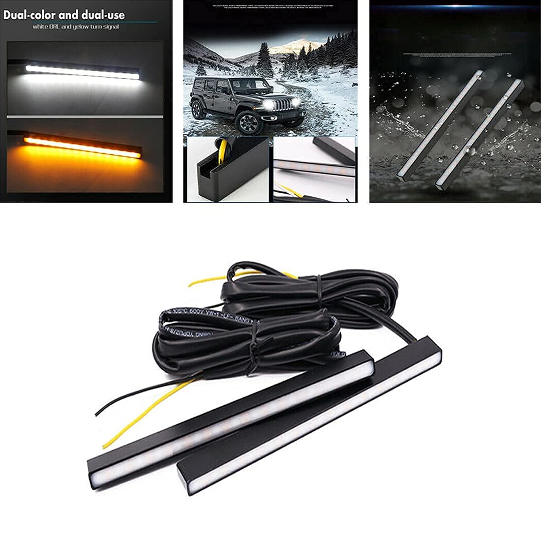 Universal Car Turn Signal Switch & Fog Lights Assembly with 12V LED Sequential Turn Signals - White/Amber Flashing Light Bar for Daytime & Night Running Lights - Perfect for Enhanced Visibility and Safety in All Driving Conditions