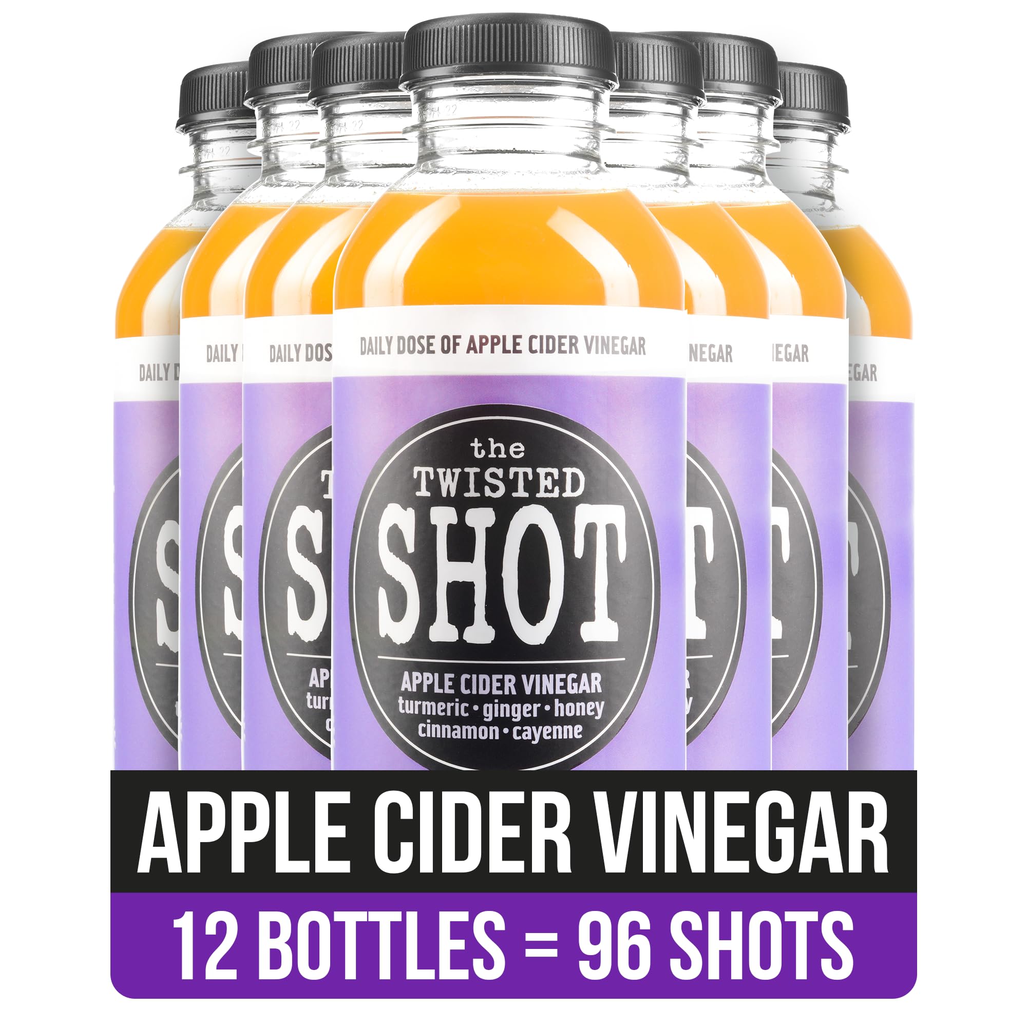 Organic Apple Cider Vinegar Wellness Shots with Ginger, Turmeric, Honey, Cinnamon & Cayenne - Digestive Support, Immunity Booster & Gut Health Drink - Ready to Drink ACV Shots in 12oz & 16oz Bottles - Perfect for Daily Wellness Routine & On-the-Go Health Boost
