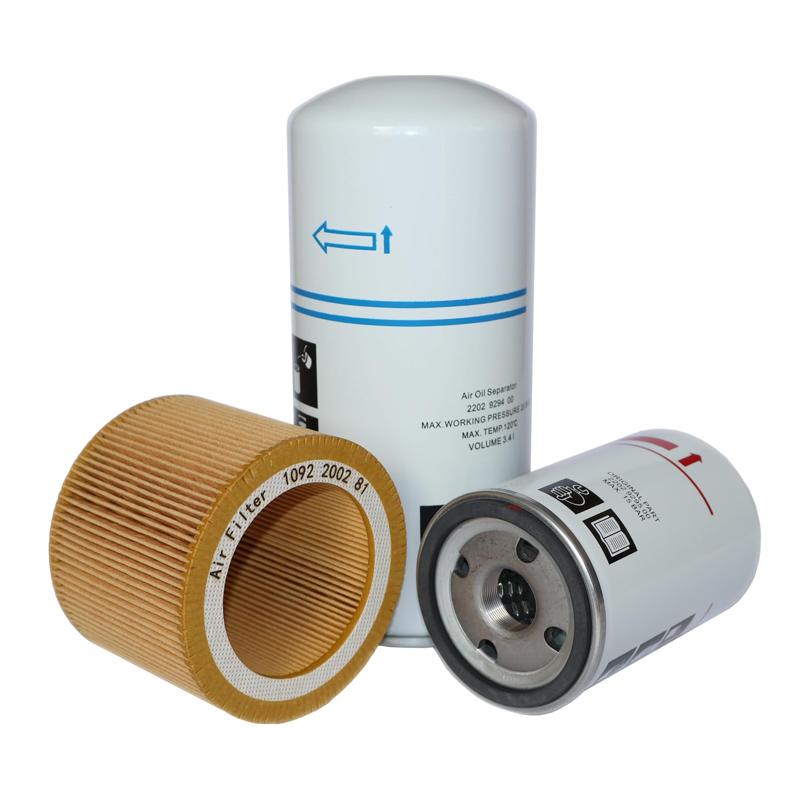 GA5/11FF Air Compressor Filter Kit - 2202929400/2202929450 Air Oil Separator, 1092200281/1613900100 Air Filter, 2202929500/2202929550 Oil Filter - Replacement Parts for Industrial Air Compression Equipment - Workshop & Factory Maintenance Use