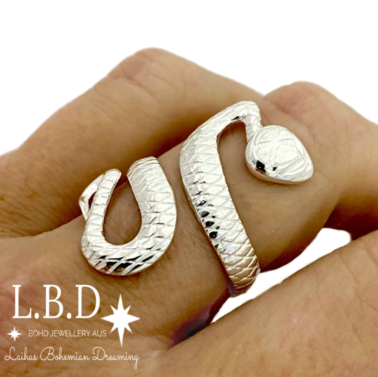 Laihas Handmade Rebirth Snake Sterling Silver Ring for Women - Elegant Serpent Jewelry for Everyday Wear & Special Occasions