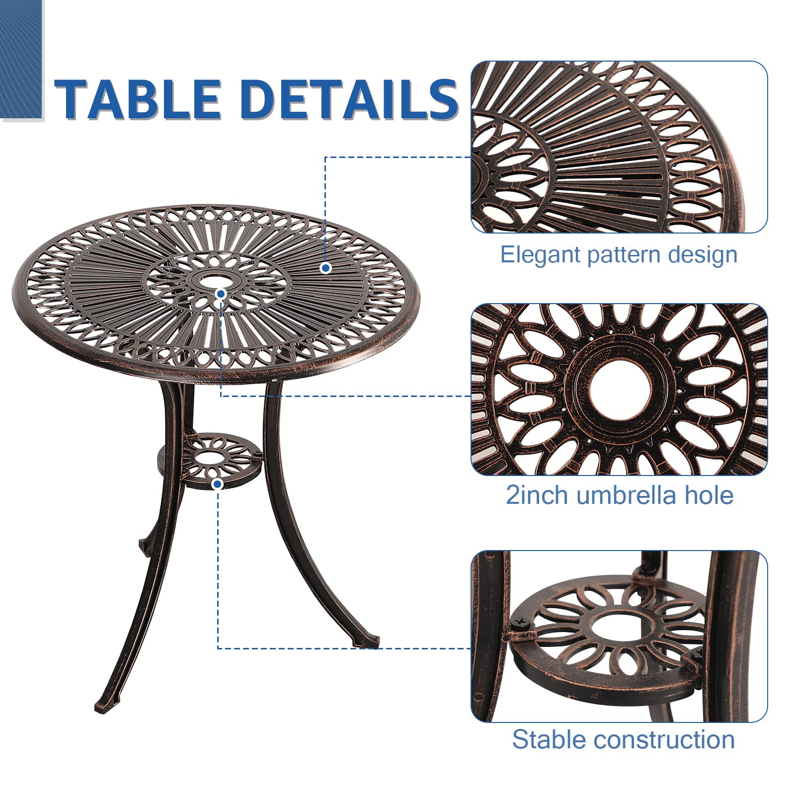 COBANA 3-Piece Patio Bistro Set - Outdoor Cast Aluminum Table & Chairs with 2