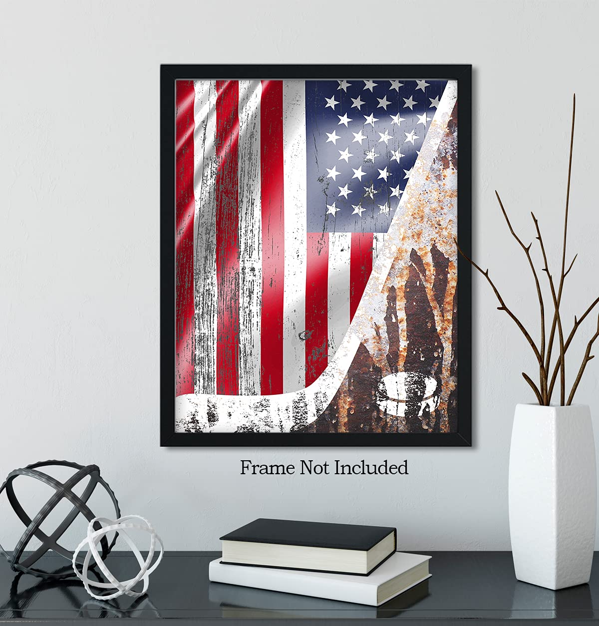 Govivo Ice Hockey USA Flag Wall Art Decor Print - Unframed Hockey Poster Printed on Premium Photo Paper - Perfect for Man Cave, Sports Bar, and Hockey Fan Gifts