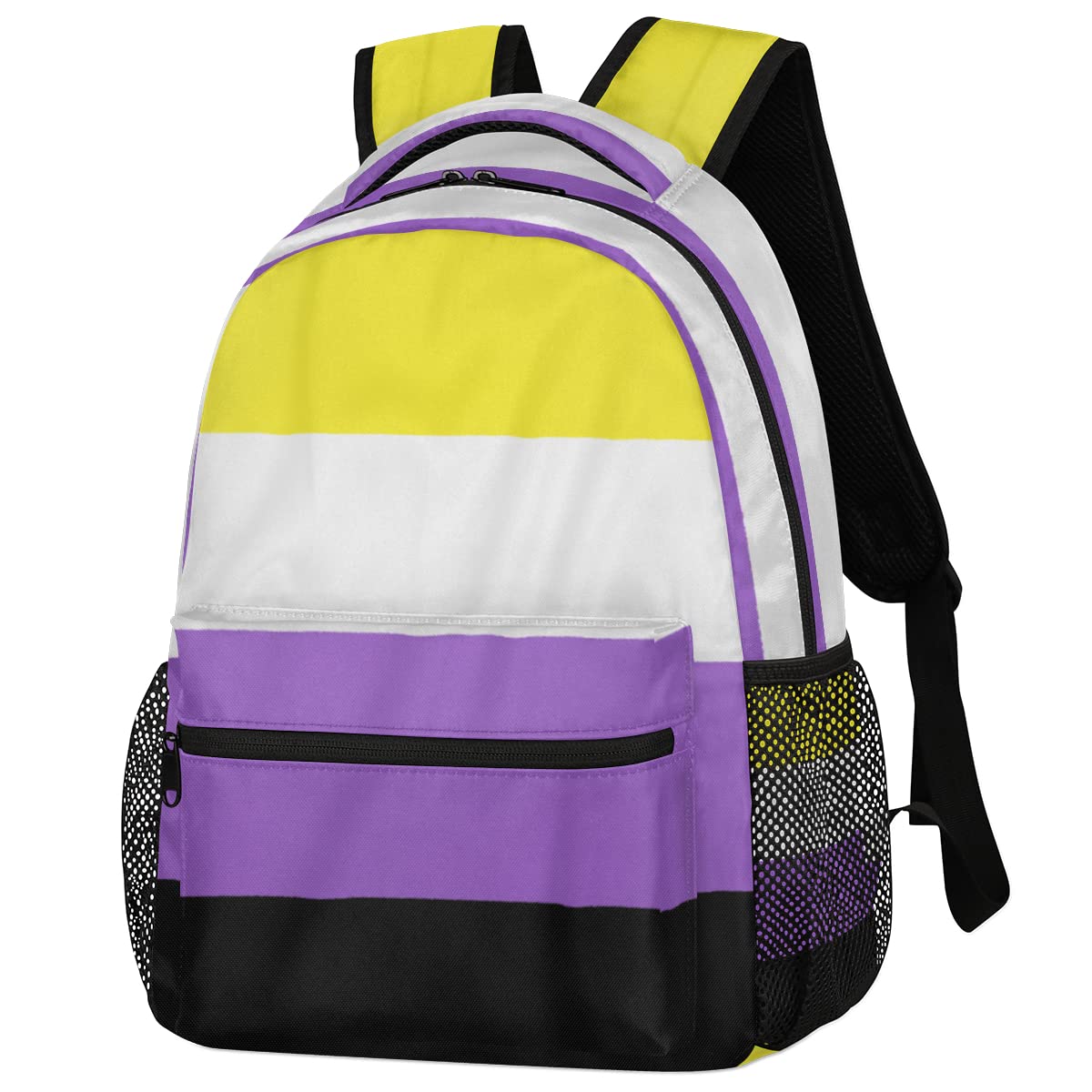 Non-Binary Pride Flag Backpack - Waterproof Laptop Backpack for Travel & School with Adjustable Shoulder Straps | LGBTQ+ Pride Gear for College, Work & Daily Commute