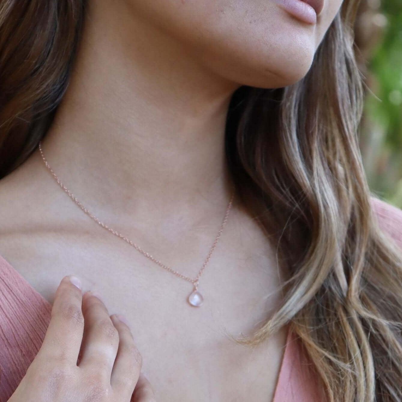 Rose Quartz Teardrop Crystal Pendant Necklace for Women - Healing Stone Jewelry for Love & Positive Energy | Perfect Gift for Valentine's Day, Anniversary & Spiritual Healing