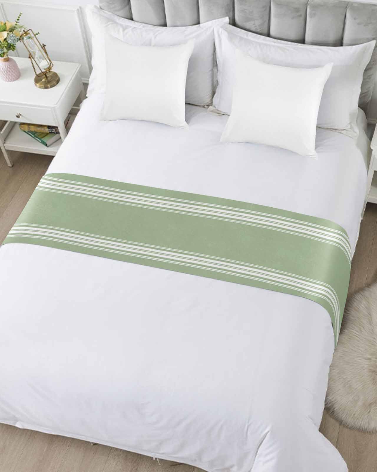 Sage Green Bed Runner for Full/Queen Size Bed - Farmhouse Striped Bedspread Protector, Slipcover Bed Scarf - 83x20 Inches - Perfect for Bedroom, Hotel, Wedding Room Decor & Foot of Bed Styling