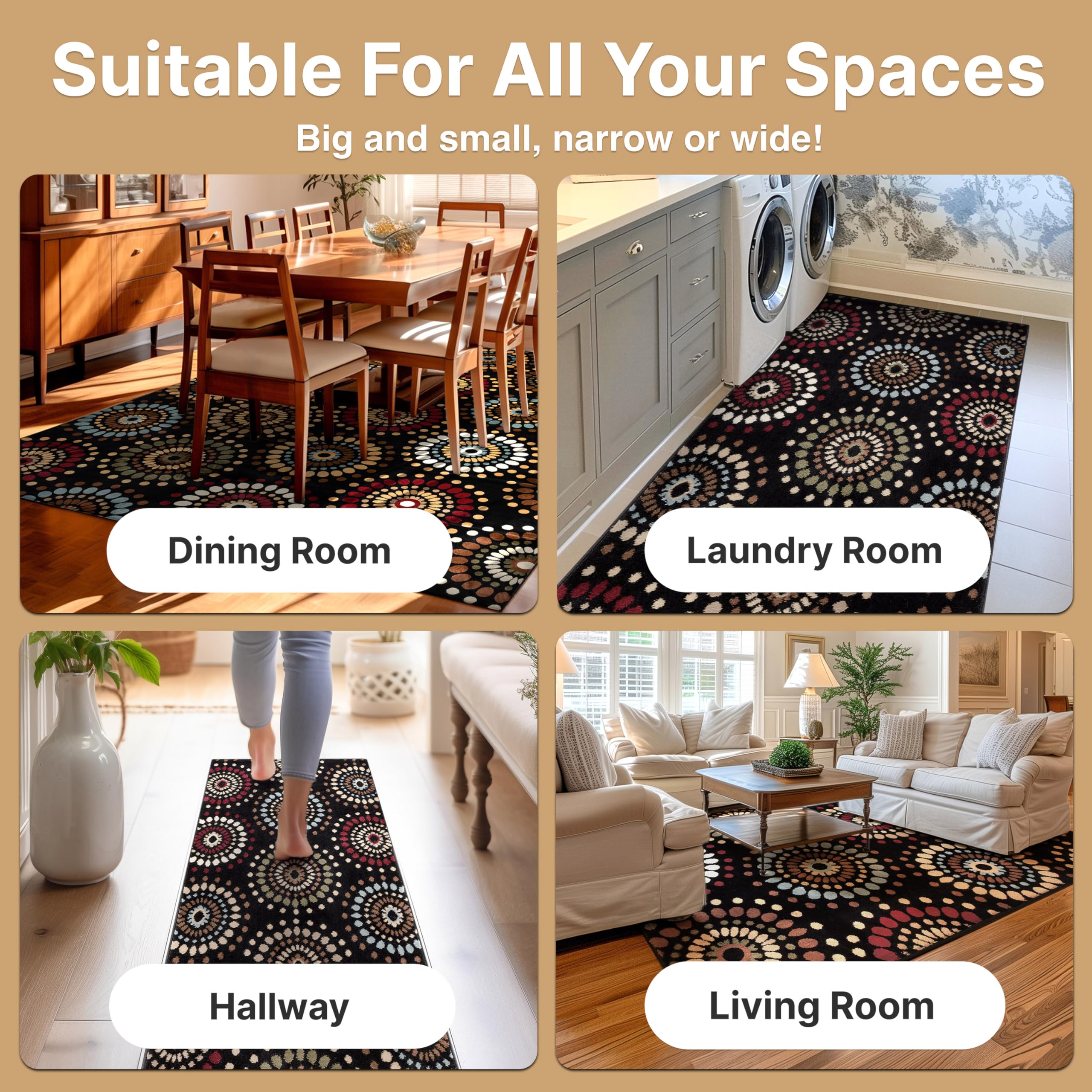Well Woven Barclay Collection Orchid Fields Black 5 ft Round Area Rug - Non-Slip Soft Indoor Carpet for Living Room, Bedroom, Dining Room & Home Decor