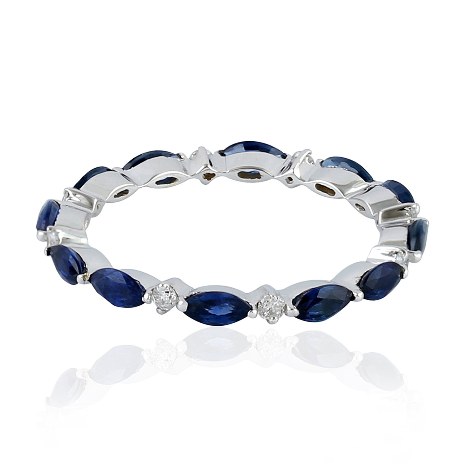 18K White Gold Marquise Cut Blue Sapphire Diamond Engagement Ring for Women - Perfect for Proposals, Weddings & Anniversary Gifts